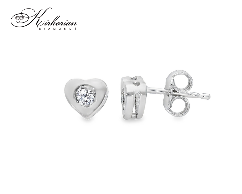 Обеци от бяло злато 18К с диаманти 0.12 ct във форма сърце – елегантен модел с KD сертификат