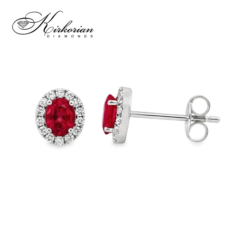 Обеци от бяло злато 18k с овални рубини 0.61ct и диаманти 0.18ct – S225823 Обеци от бяло злато 18k с овални рубини 0.61ct и диаманти 0.18ct – S225823