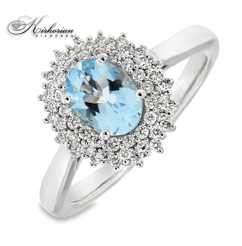 Пръстен от бяло злато 18K с аквамарин 0.73ct и диаманти 0.25ct | Размер 51 Пръстен от бяло злато 18K с аквамарин 0.73ct и диаманти 0.25ct | Размер 51