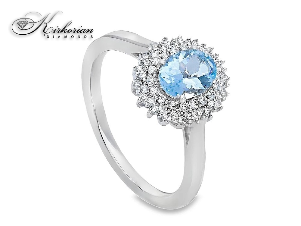 Пръстен от бяло злато 18K с аквамарин 0.73ct и диаманти 0.25ct | Размер 51 Пръстен от бяло злато 18K с аквамарин 0.73ct и диаманти 0.25ct | Размер 51