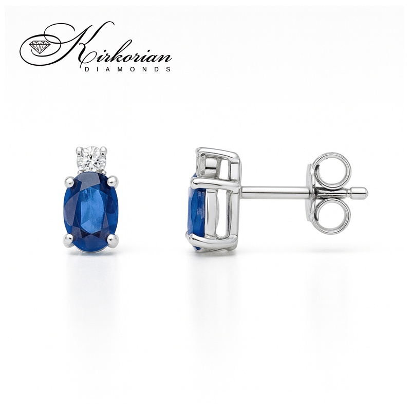 Обеци от бяло злато 18К със сапфири 1.00 ct и диаманти 0.04 ct – модел S121807, луксозен дизайн, топ цена