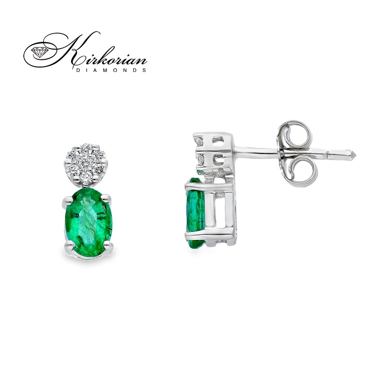 Висящи обеци от бяло злато 18К със смарагди 0.88 ct и диаманти 0.10 ct – луксозен модел S122644, изгодна цена, готови за подарък