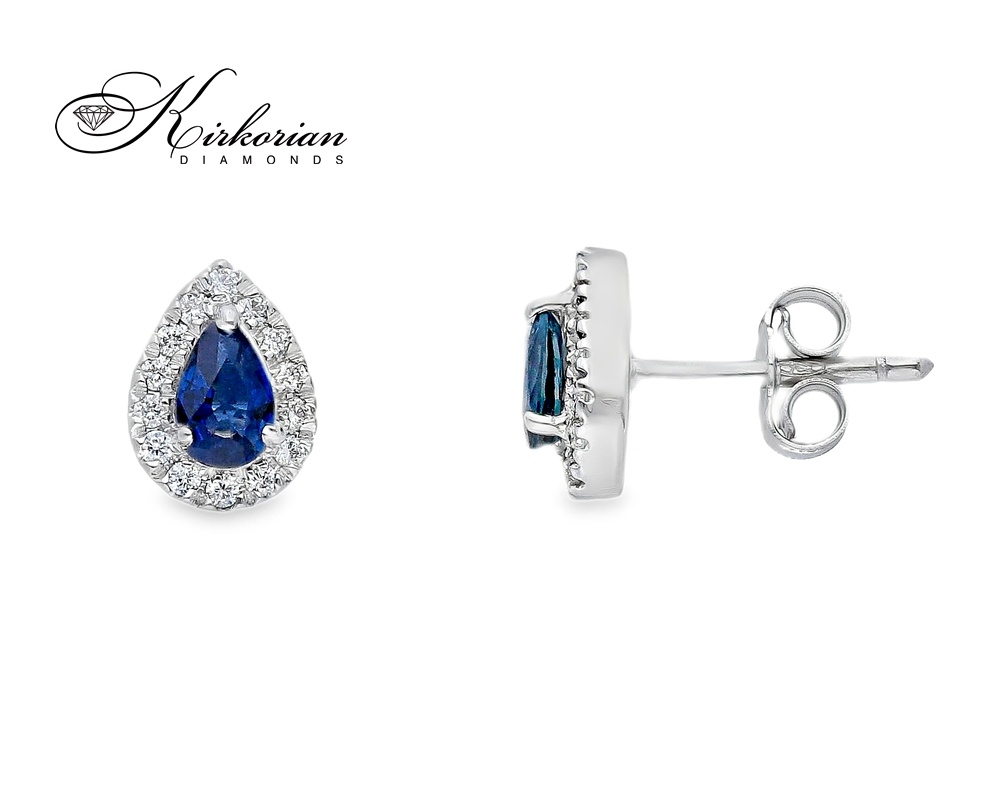 Обеци капка от бяло злато 18k със сапфири 0.55ct и диаманти 0.18ct – модел S225829 Обеци капка от бяло злато 18k със сапфири 0.55ct и диаманти 0.18ct – модел S225829