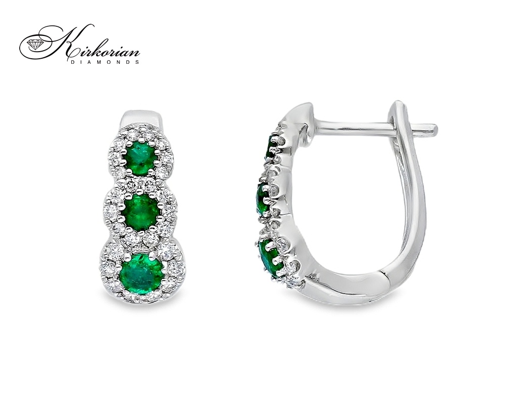 Обеци от бяло злато 18k със смарагди 0.42ct и диаманти 0.26ct – модел S234407 Обеци от бяло злато 18k със смарагди 0.42ct и диаманти 0.26ct – модел S234407