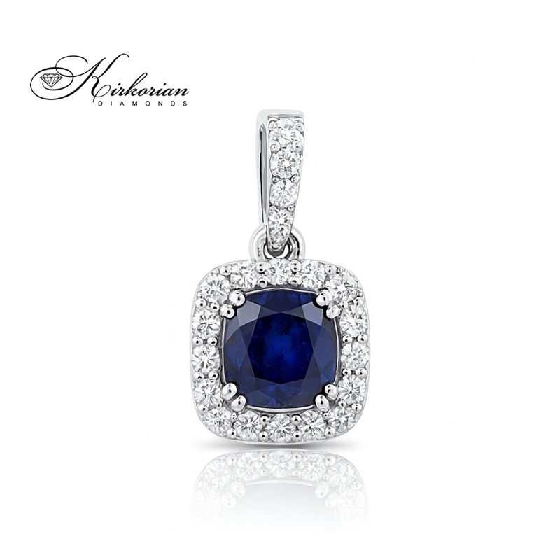 Висулка от бяло злато 18k с диаманти 0.19ct и сапфир 0.70ct | Код: P116044
