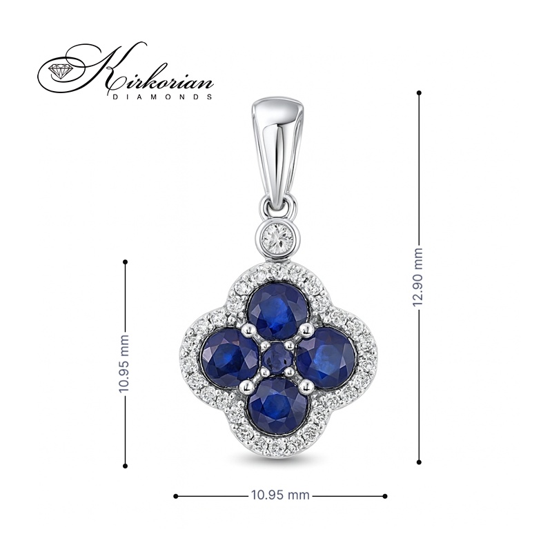 Висулка от бяло злато 18k с диаманти 0.16ct и сапфири 0.77ct във форма на детелина | Код: PD019817