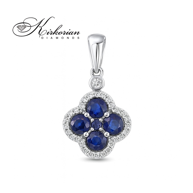 Висулка от бяло злато 18k с диаманти 0.16ct и сапфири 0.77ct във форма на детелина | Код: PD019817