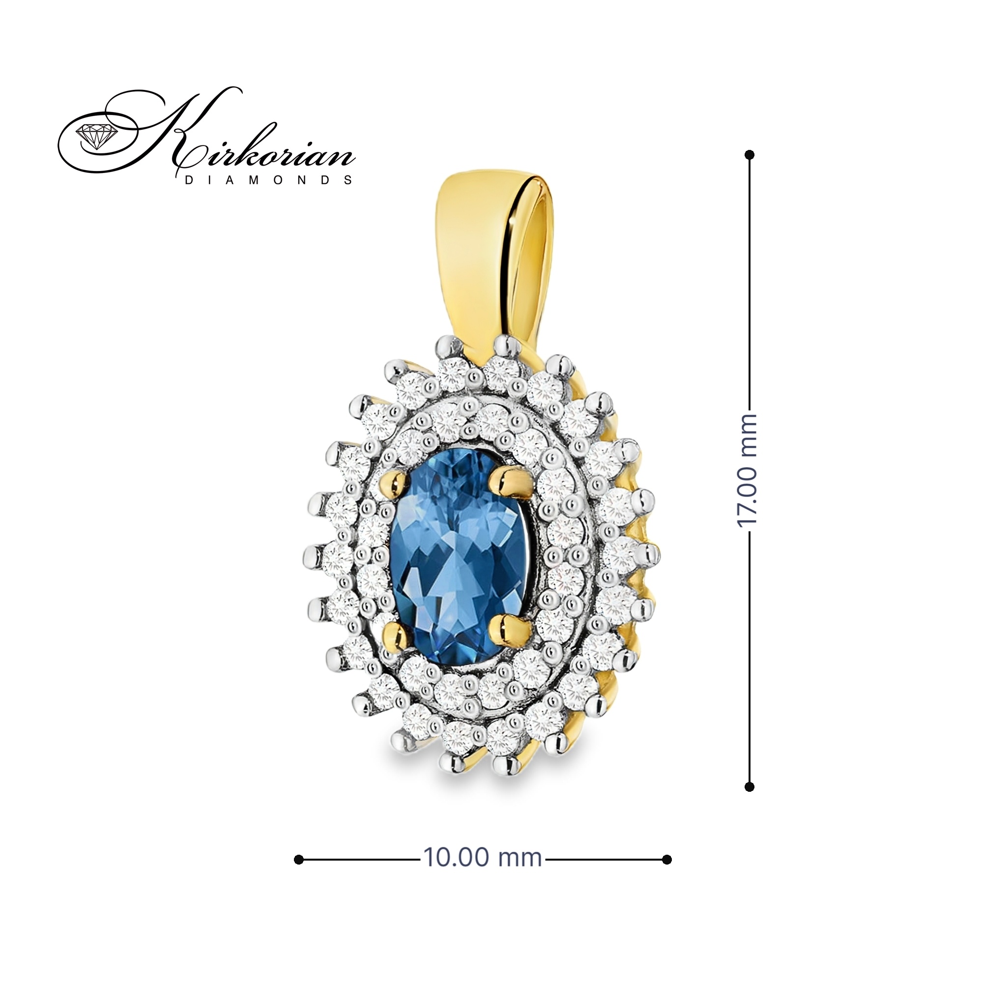 Висулка от жълто злато 14К с топаз Лондон Блу и диаманти 0.19 ct – елегантен дизайн, перфектно съотношение цена-качество