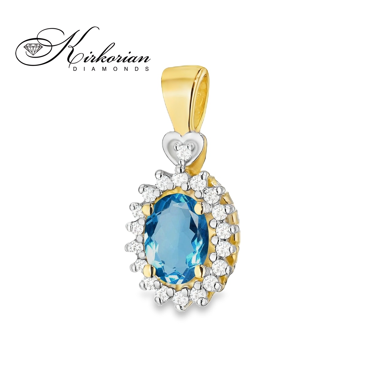 Колие висулка от жълто злато 14К с топаз Лондон Блу и диаманти 0.095 ct – елегантен дизайн, луксозна изработка, топ цена