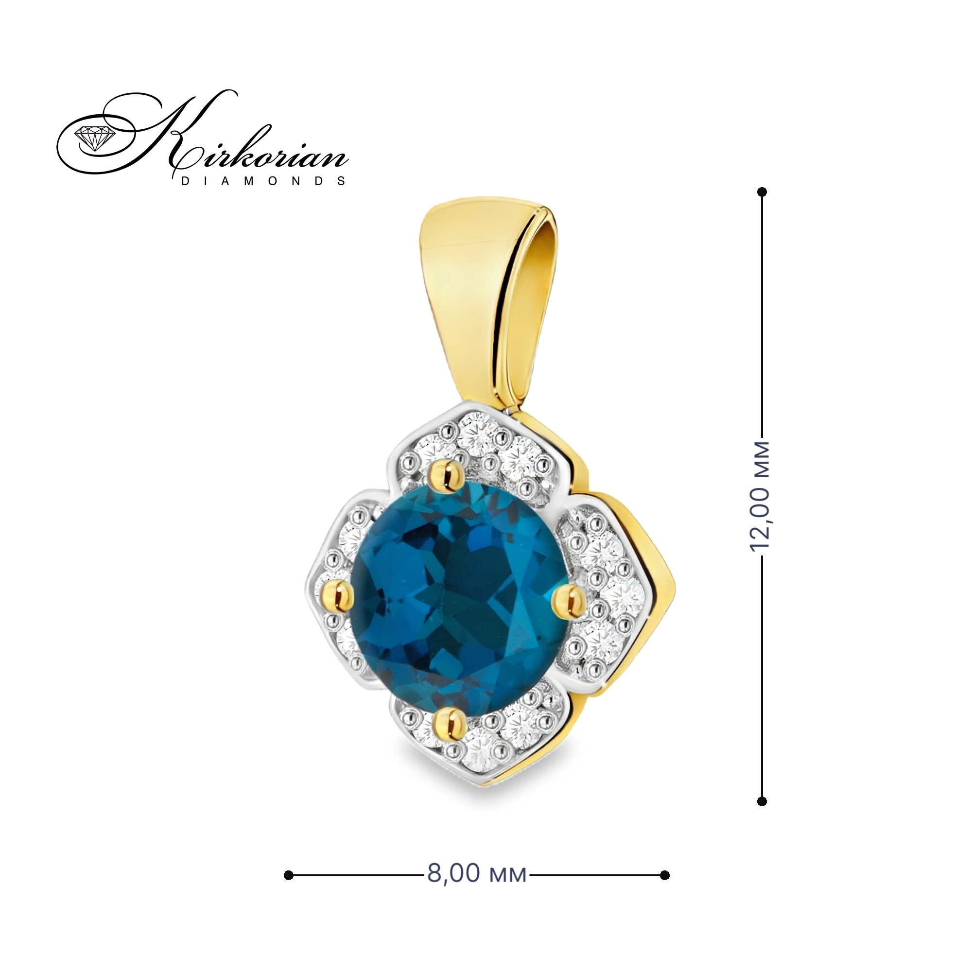 Висулка от жълто злато 14К с топаз Лондон Блу и диаманти 0.06 ct – елегантен дизайн, перфектно съотношение цена-качество | Kirkorian Diamonds