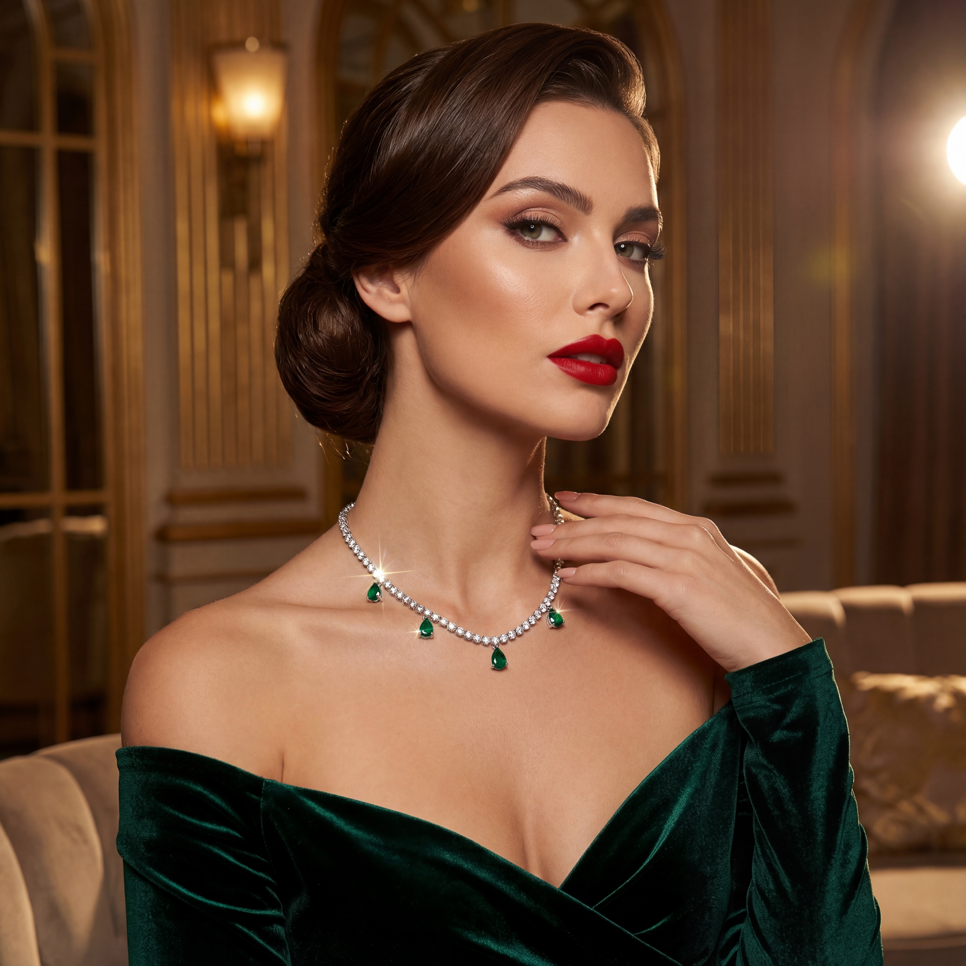 Диамантено колие от бяло злато 18К с изумруди 2.02 ct в тенис стил – лукс на достъпна цена