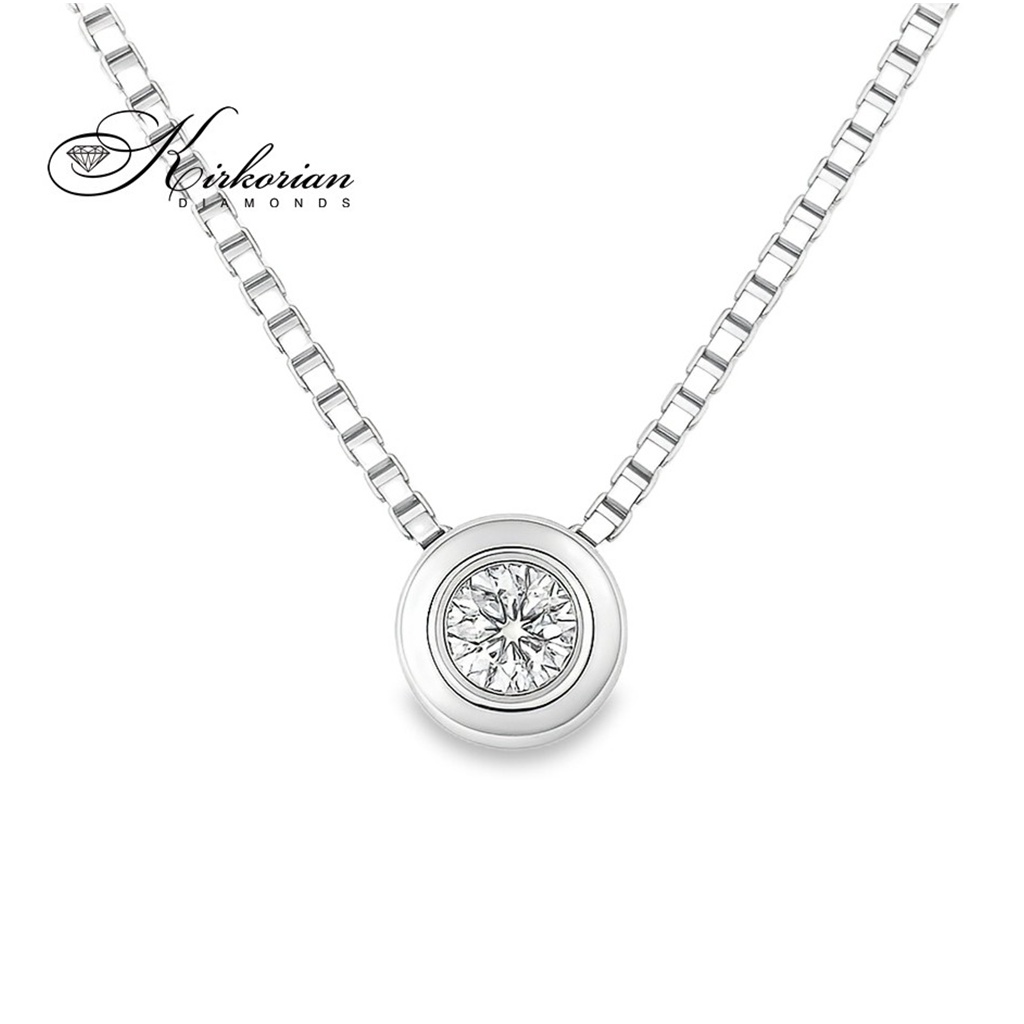 Колие от бяло злато 14k с диамант 0.07ct – класика с един диамант в обков | Код: RN101