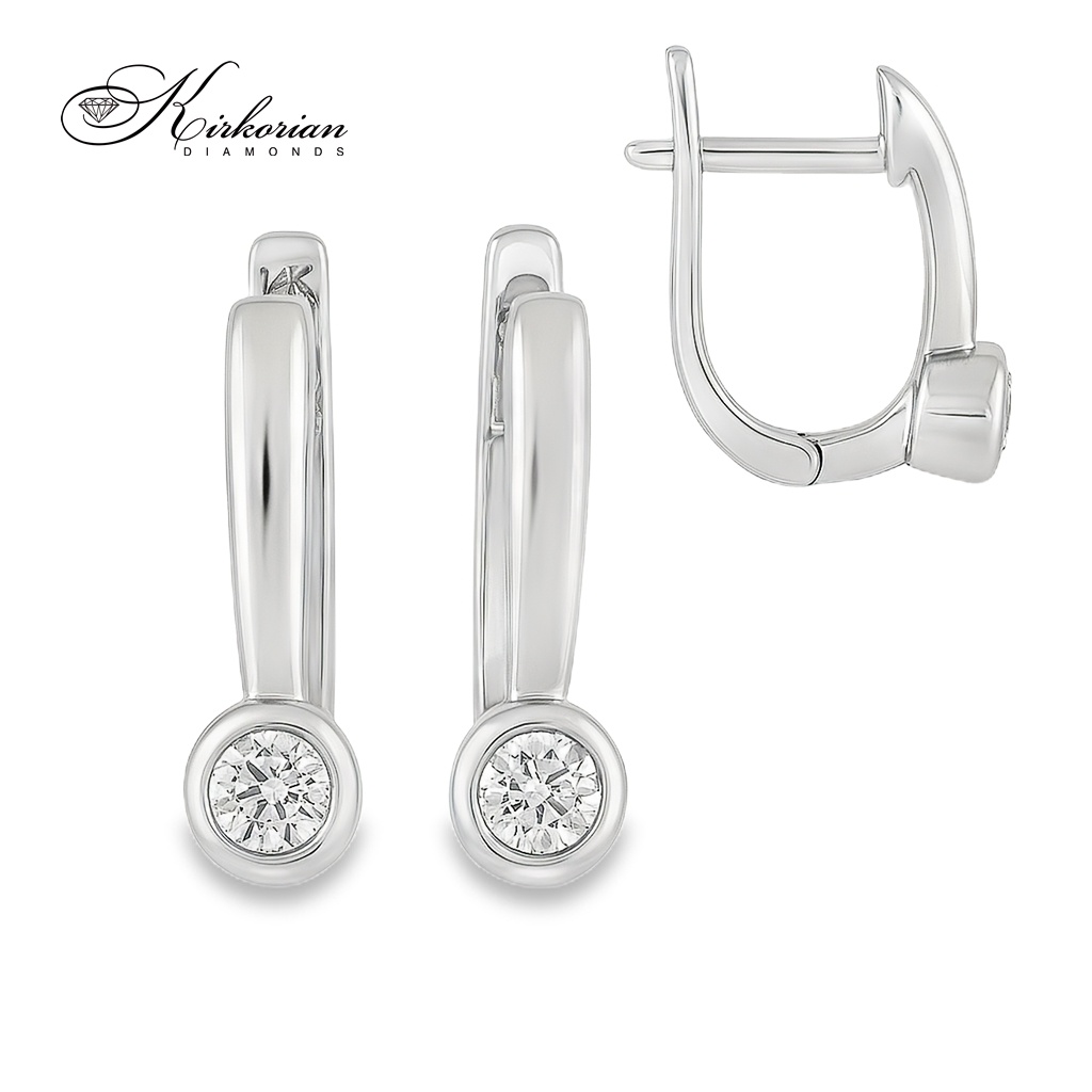 Обеци от бяло злато 18К с естествен диамант 0.14 ct G-H SI – елегантен модел RN114 с луксозна кутия и сертификат