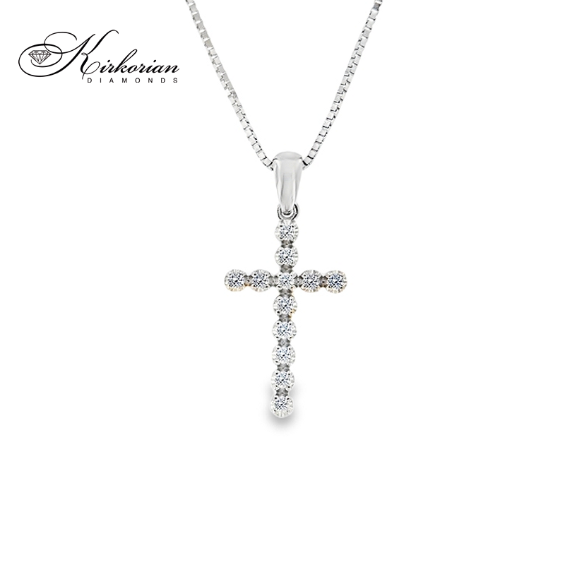 Кръст от бяло злато 14k с диаманти 0.15ct – модел RN121 | Kirkorian Diamonds
