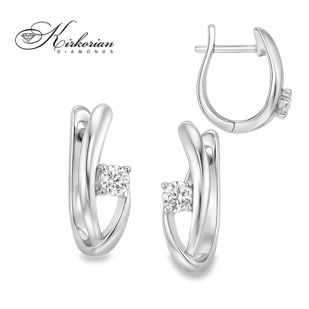 Обеци от бяло злато 18К с диаманти 0.15 ct и английско закопчаване Елегантен модел Код RN98