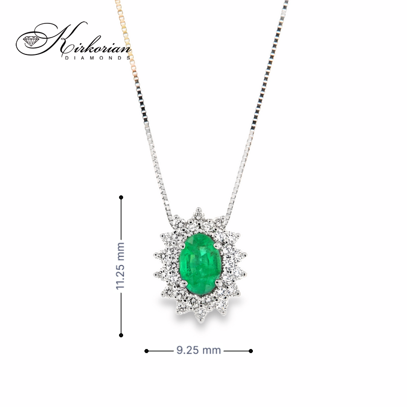 Колие бяло злато 18 карата със смарагд и диаманти - S276648SB | Kirkorian Diamonds