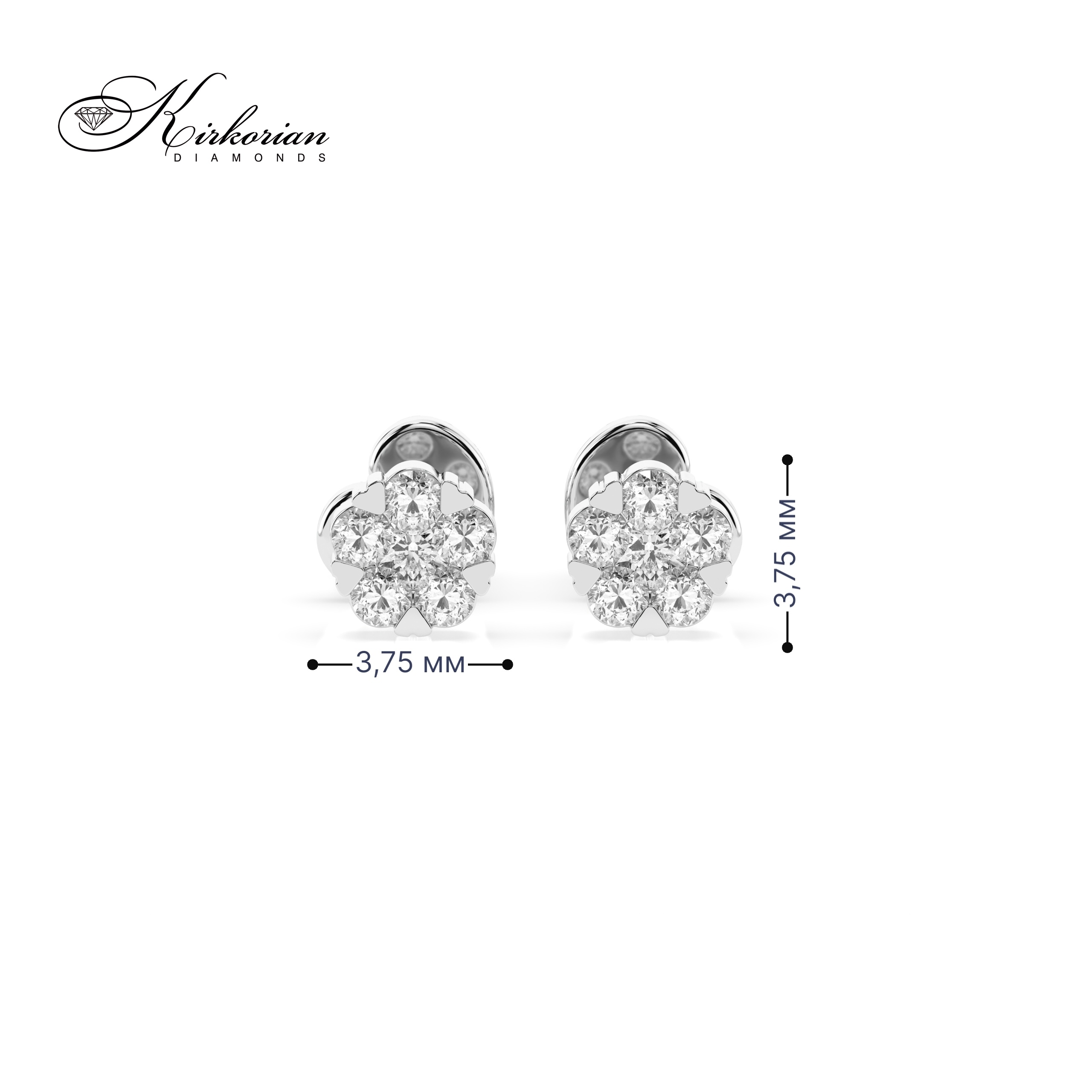 Фини обеци от бяло злато 18К с диаманти 0.11 ct – винтово закопчаване, KD сертификат