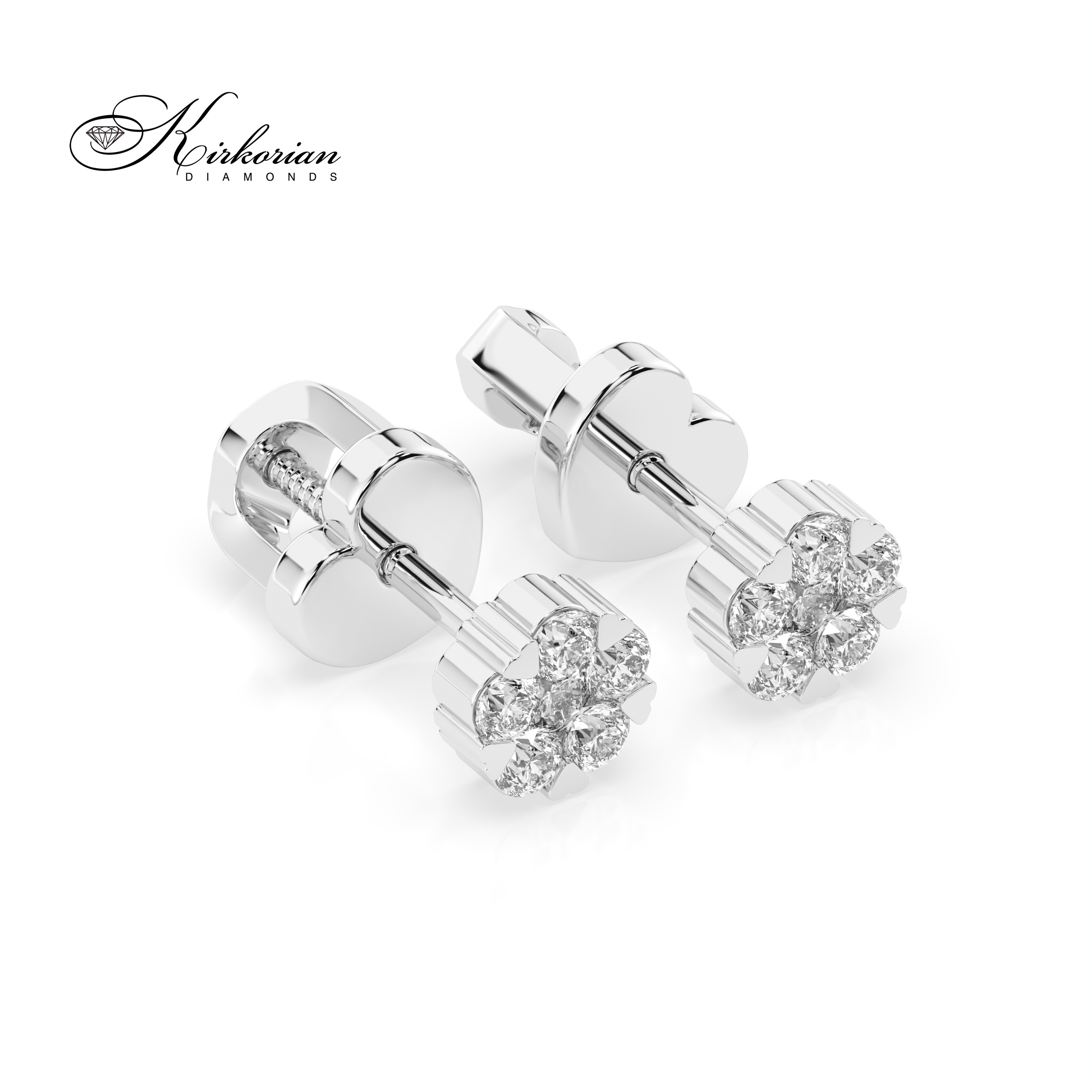 Фини обеци от бяло злато 18К с диаманти 0.11 ct – винтово закопчаване, KD сертификат