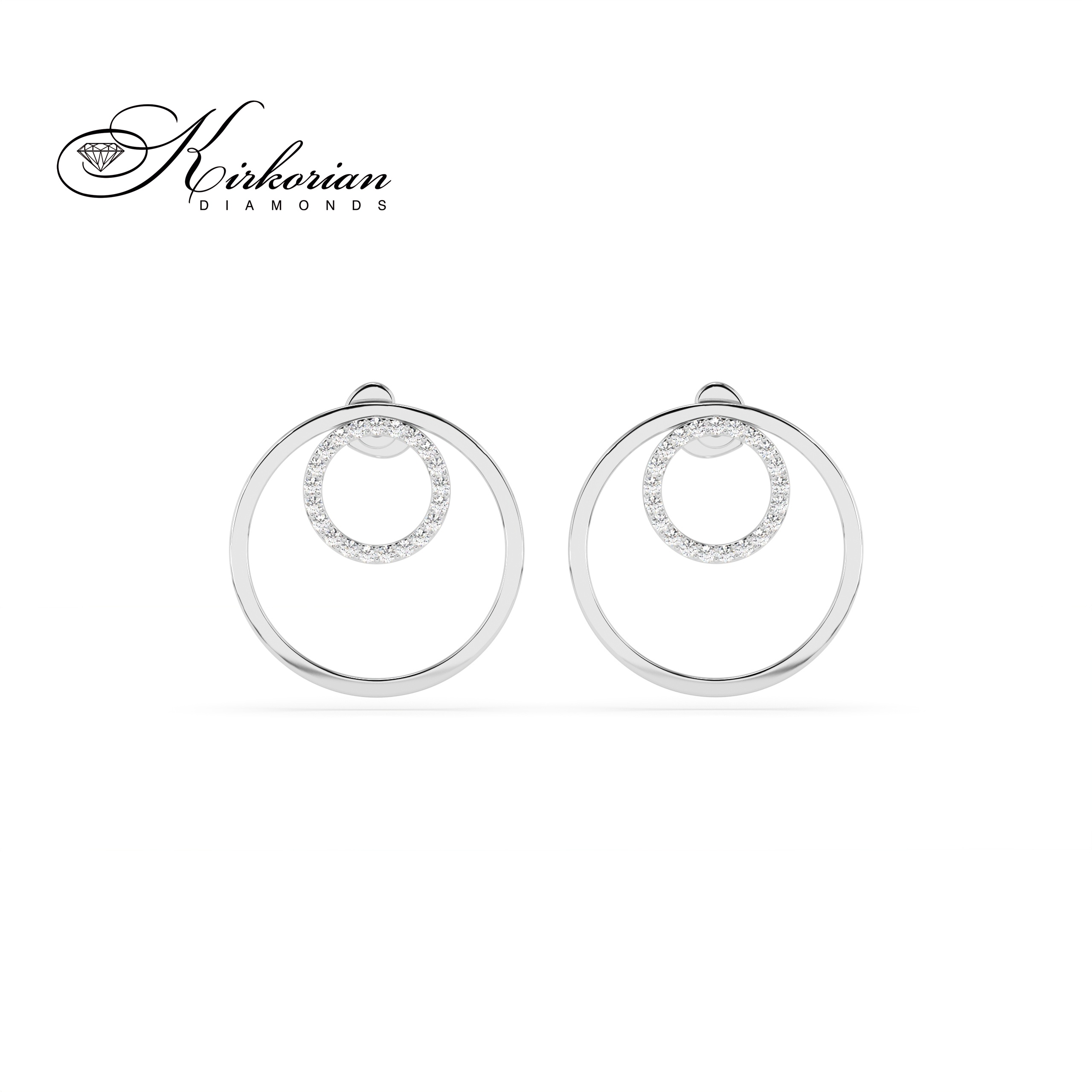 Обеци от бяло злато 18К с диаманти 0.25 ct – модерен дизайн с кръгове и винтово закопчаване | Топ цена Обеци от бяло злато 18К с диаманти 0.25 ct – модерен дизайн с кръгове и винтово закопчаване | Топ цена