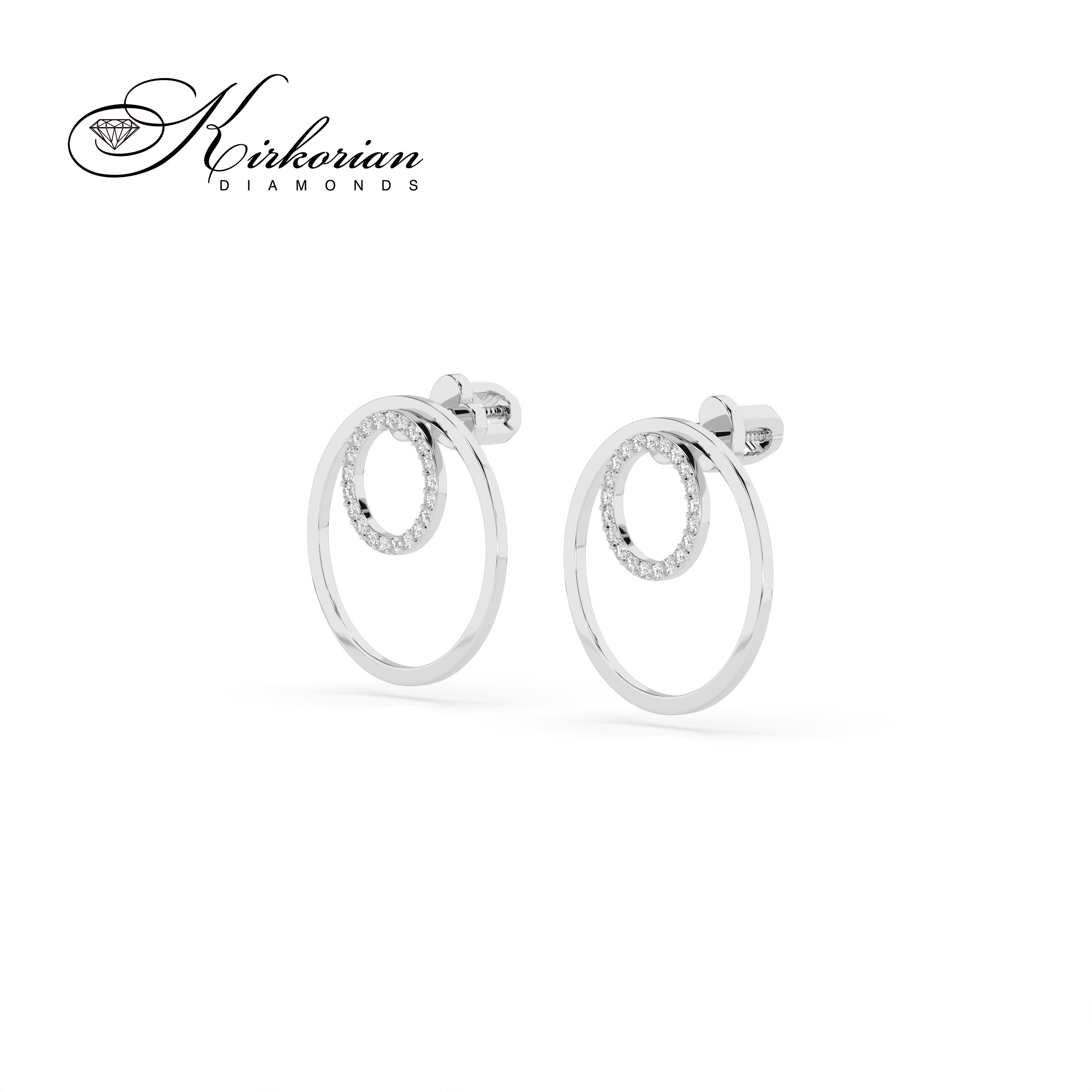Обеци от бяло злато 18К с диаманти 0.25 ct – модерен дизайн с кръгове и винтово закопчаване | Топ цена Обеци от бяло злато 18К с диаманти 0.25 ct – модерен дизайн с кръгове и винтово закопчаване | Топ цена