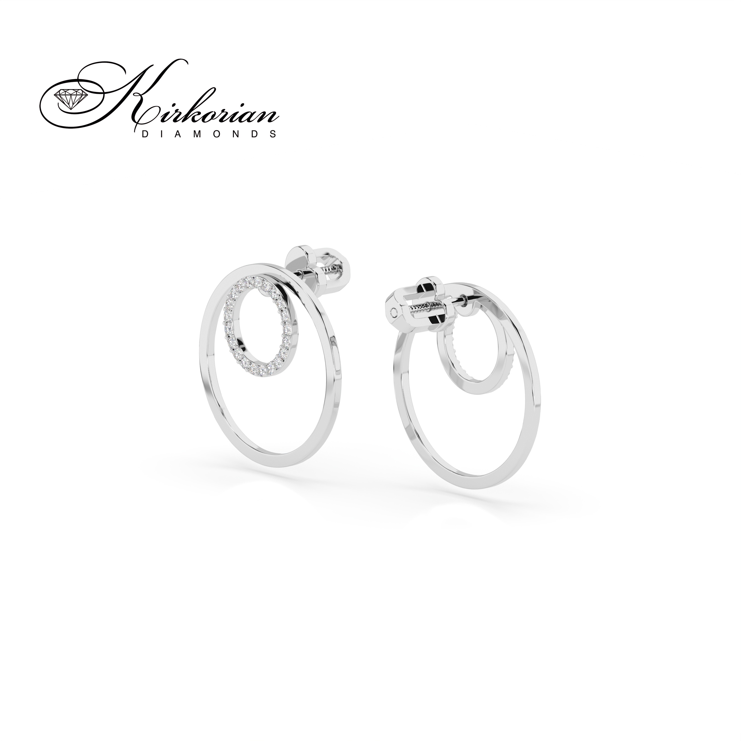 Обеци от бяло злато 18К с диаманти 0.25 ct – модерен дизайн с кръгове и винтово закопчаване | Топ цена Обеци от бяло злато 18К с диаманти 0.25 ct – модерен дизайн с кръгове и винтово закопчаване | Топ цена