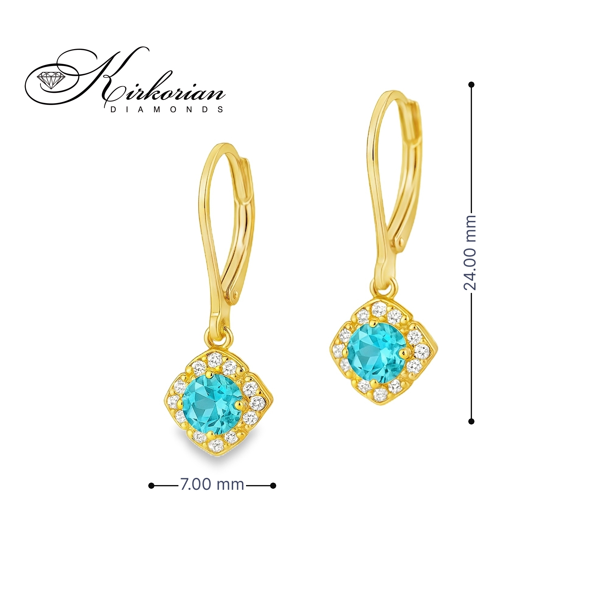 Обеци от жълто злато 14К с топази и диаманти – елегантен дизайн и луксозна опаковка