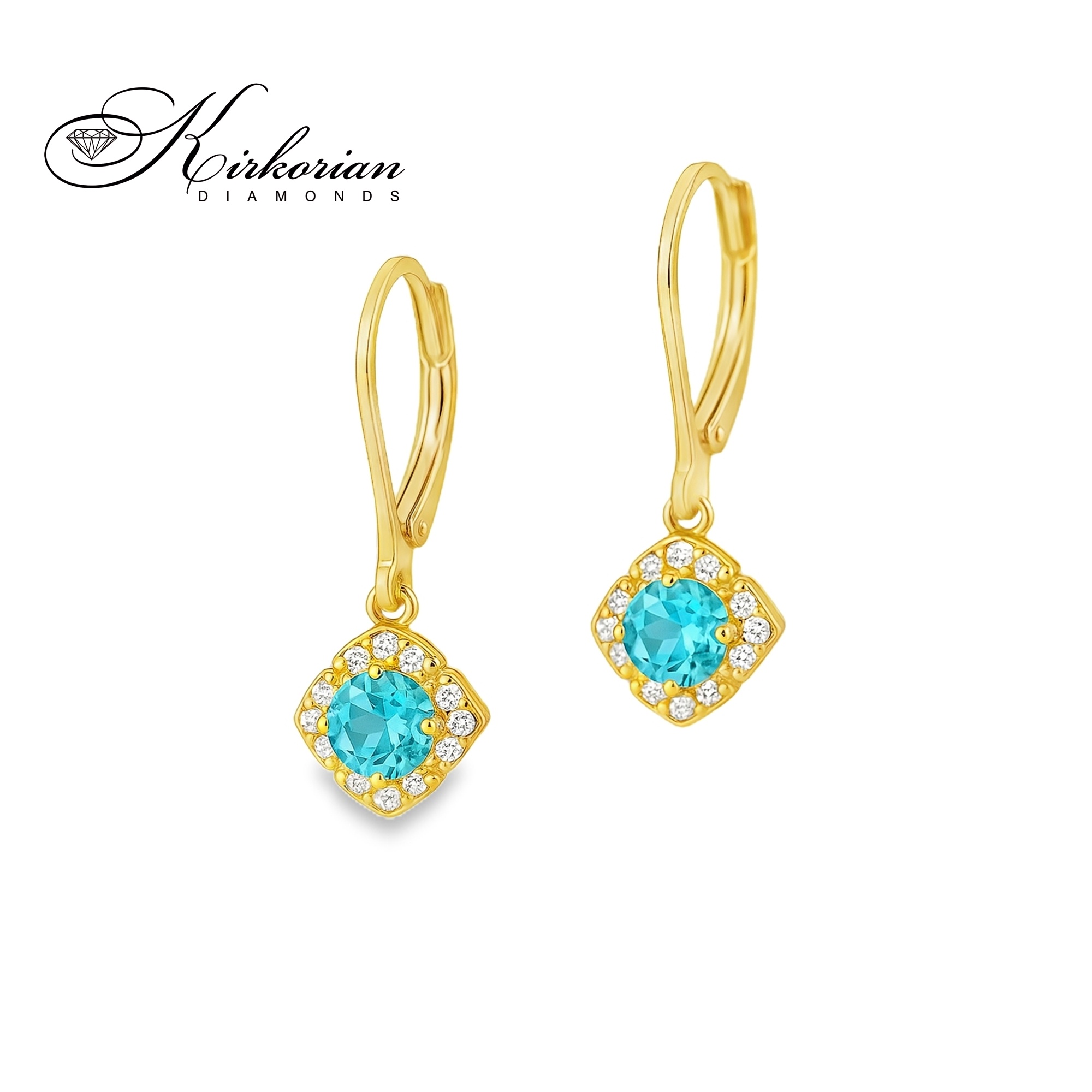 Обеци от жълто злато 14К с топази и диаманти – елегантен дизайн и луксозна опаковка