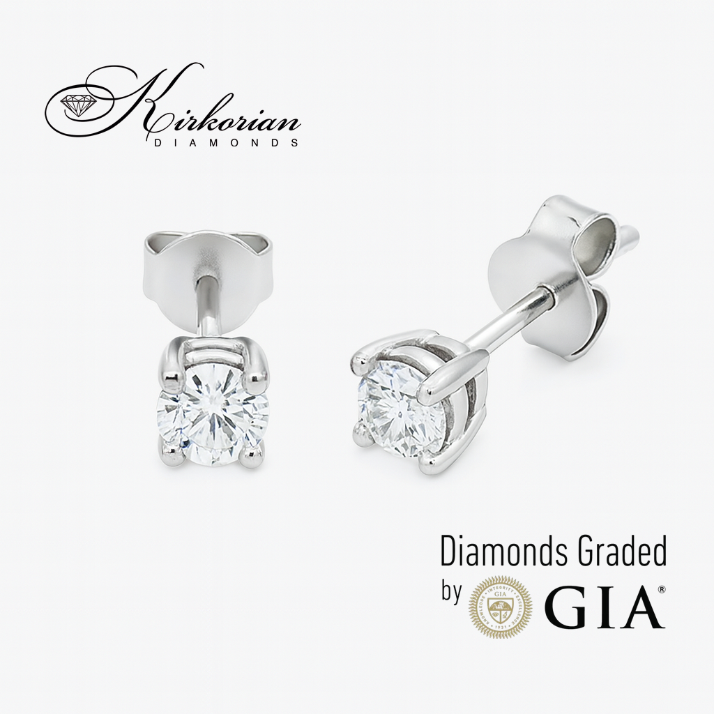 Класически обеци от бяло злато 14К с диаманти 0.52 ct OB127 – изтънчен блясък и високо качество с GIA сертификат