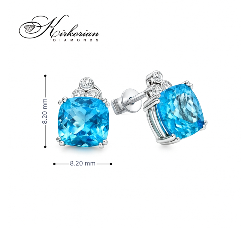 Обеци от бяло злато 18К с топаз 3.20 ct и диаманти 0.07 ct – изискан лукс, код RN161