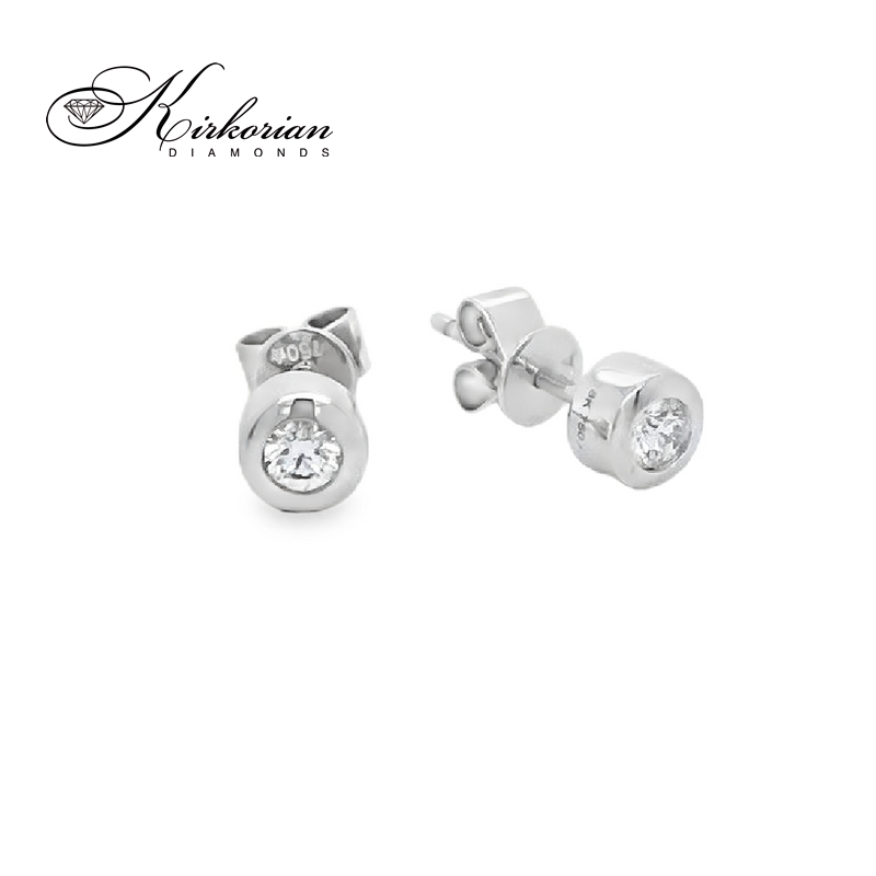 Класически Обеци Бяло Злато 18к с Диаманти 0.145 Карата - Код: RN234 | Kirkorian Diamonds