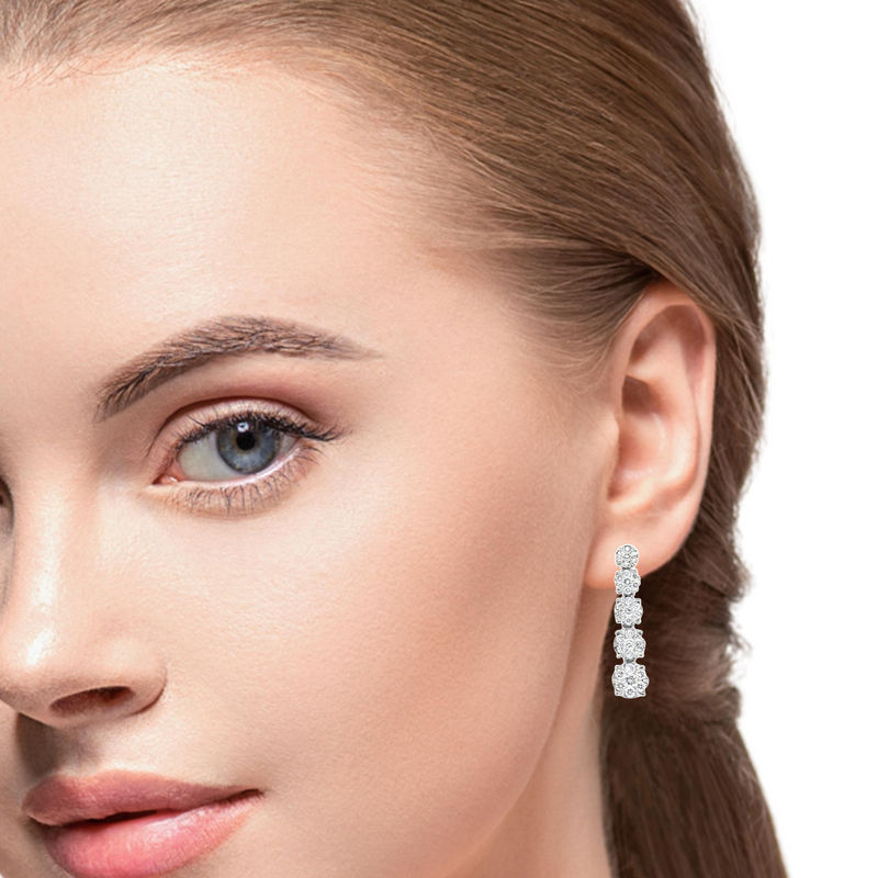 Висящи обеци от бяло злато 14К с диаманти 0.50 ct Луксозен модел Код RN85