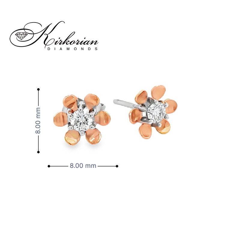Обеци от бяло и розово злато 18к с диаманти 0.26ct – Код 04-OR-0018/P, във форма на цвете