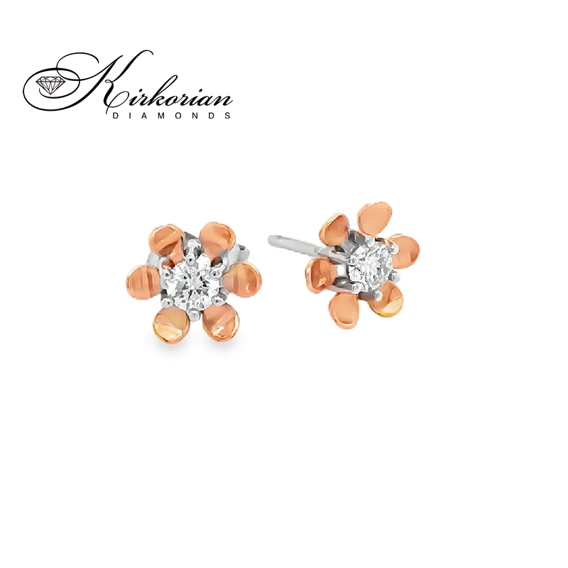 Обеци от бяло и розово злато 18к с диаманти 0.26ct – Код 04-OR-0018/P, във форма на цвете Обеци от бяло и розово злато 18к с диаманти 0.26ct – Код 04-OR-0018/P, във форма на цвете