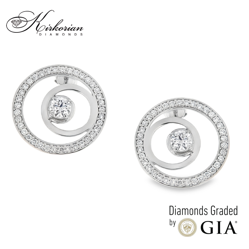 Обеци от бяло злато 14К с диаманти 2.15 ct GIA K645 – луксозни кръгли обеци с невероятен блясък