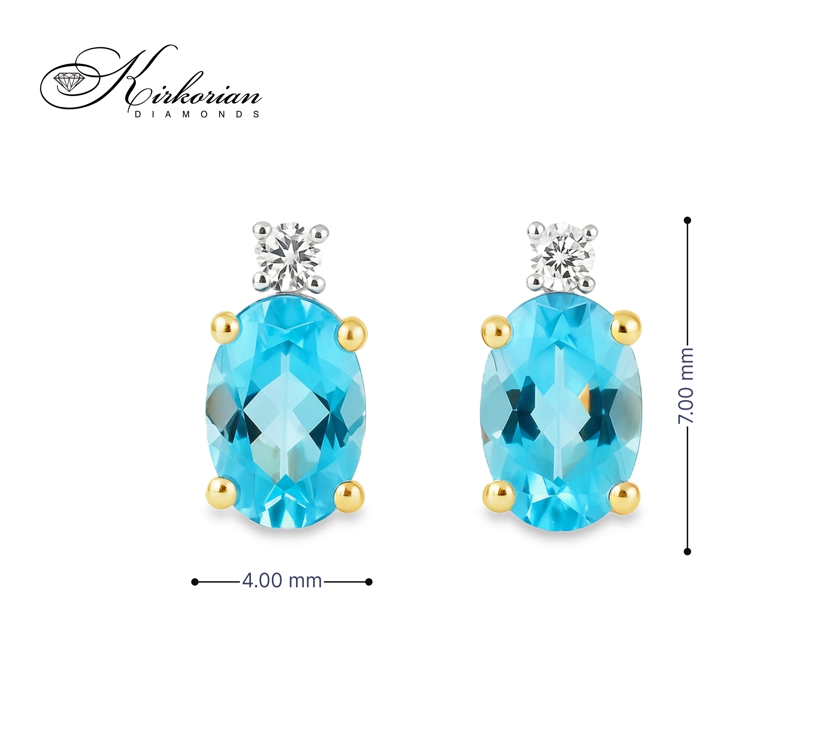 Обеци от жълто злато 14К с топаз Швейцарски и диаманти – елегантен дизайн, винтово закопчаване