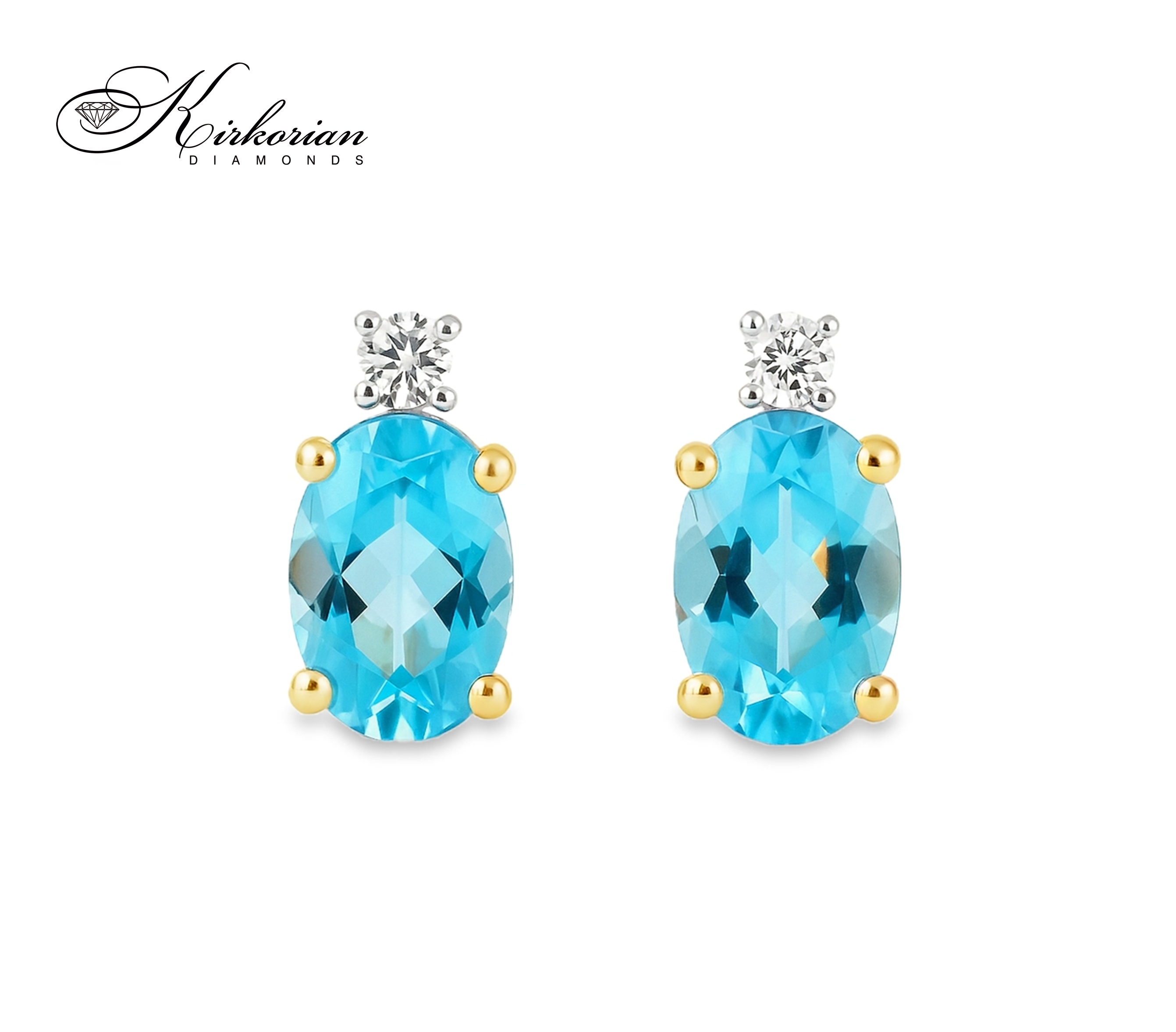 Обеци от жълто злато 14К с топаз Швейцарски и диаманти – елегантен дизайн, винтово закопчаване