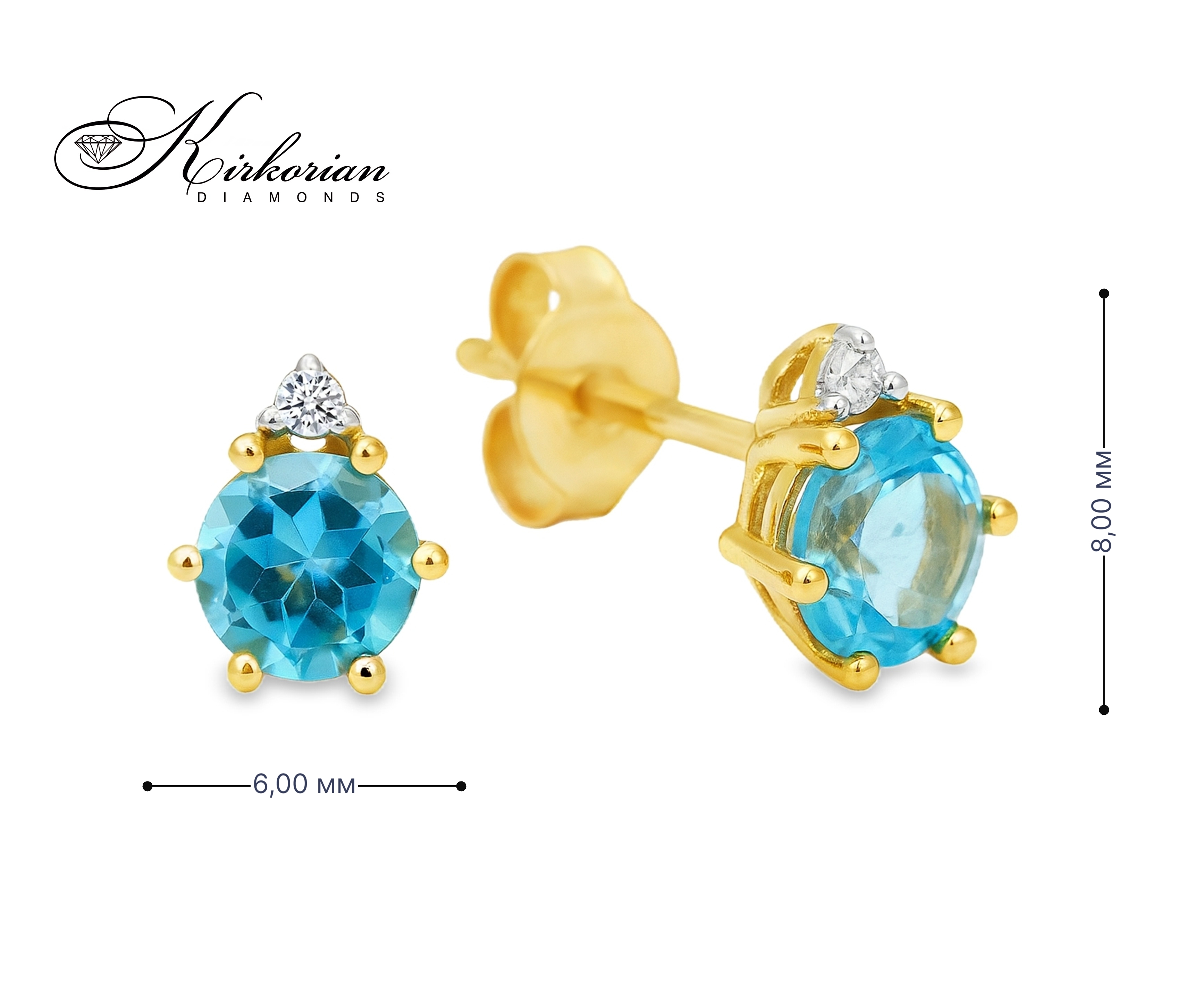 Обеци от жълто злато 14К с топази Swiss Blue и диаманти – луксозен дизайн на ТОП ЦЕНА