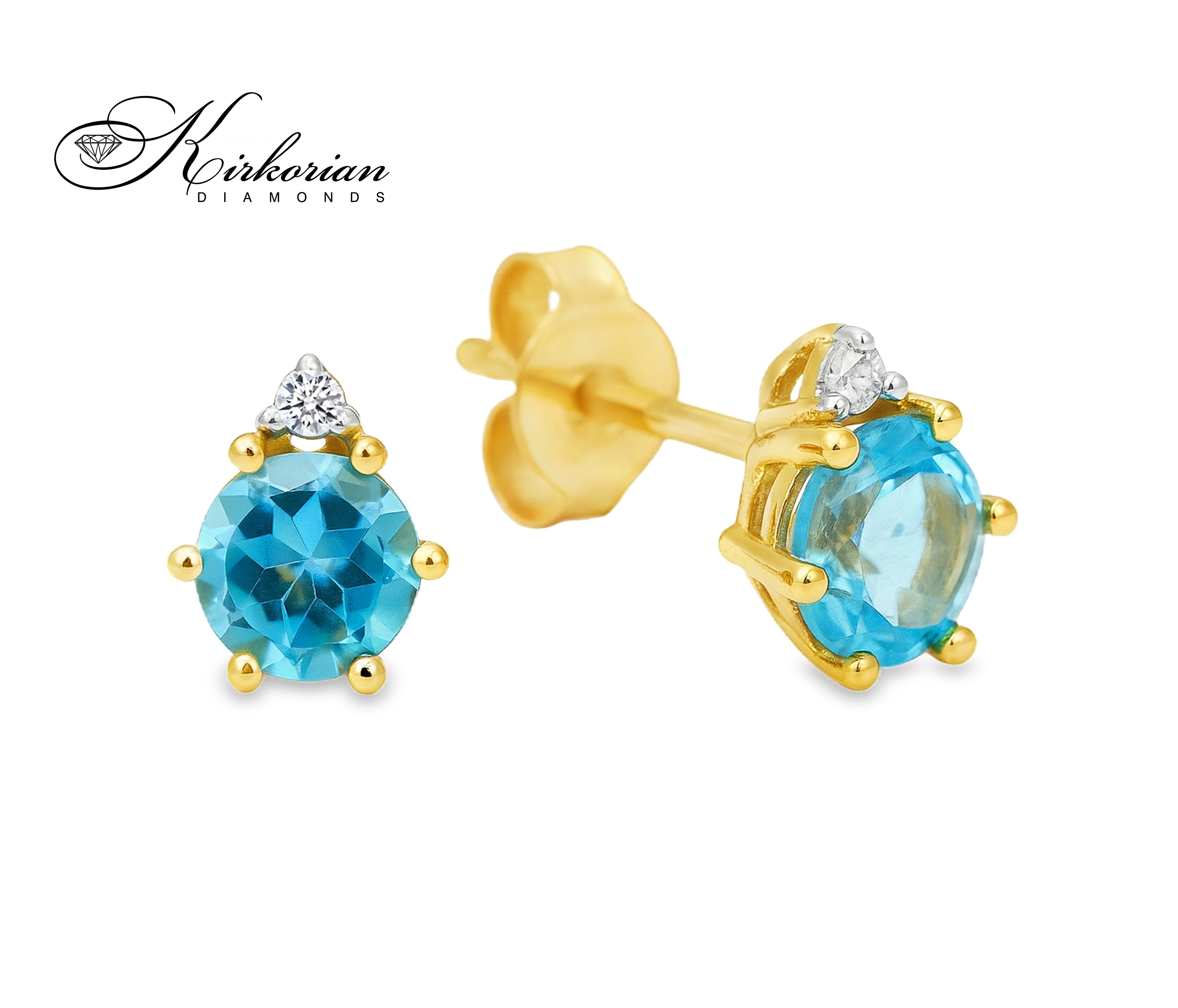 Обеци от жълто злато 14К с топази Swiss Blue и диаманти – луксозен дизайн на ТОП ЦЕНА