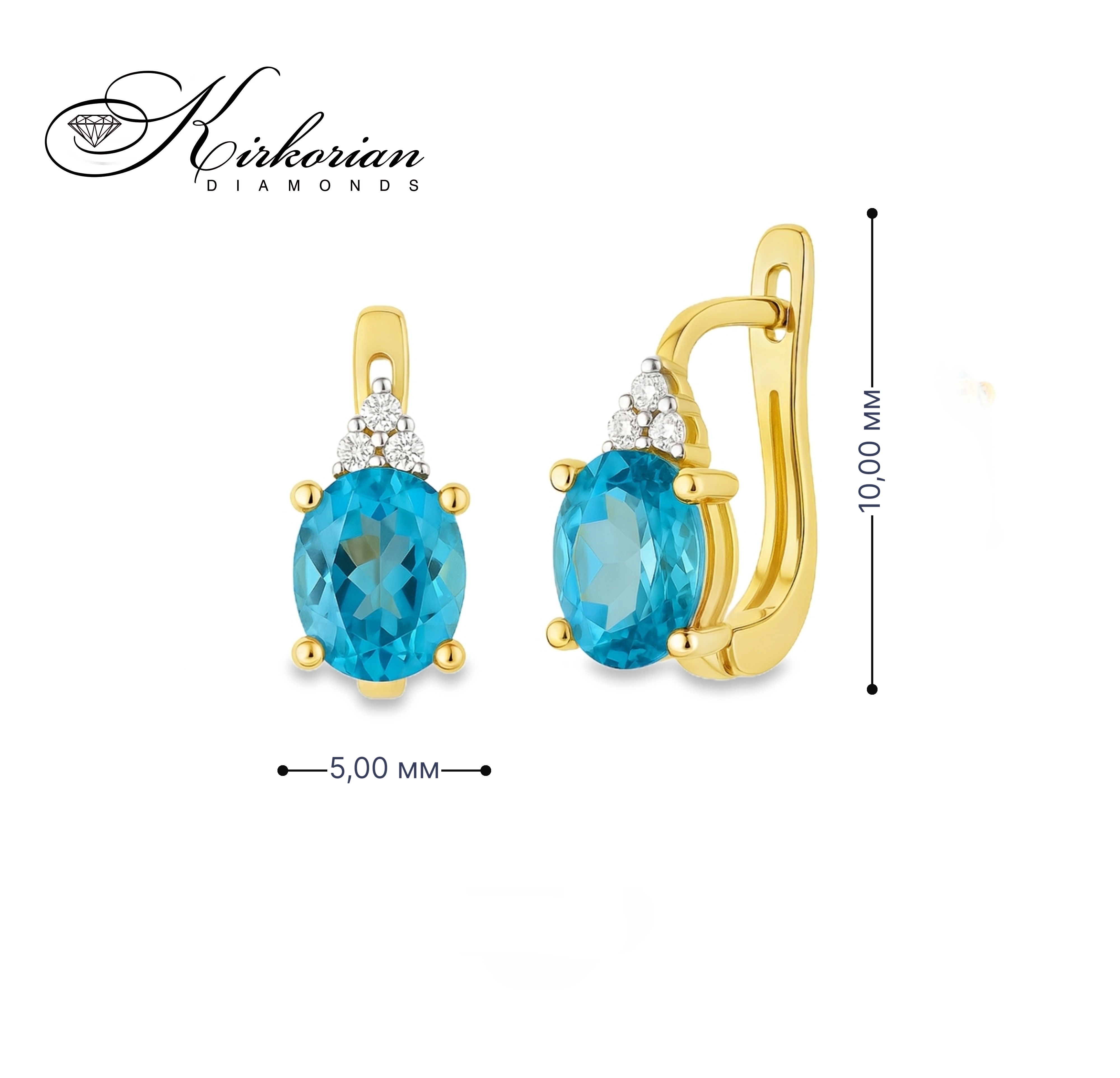 Обеци от жълто злато 14К с естествени швейцарски топази и диаманти – елегантен дизайн, перфектно съотношение цена-качество