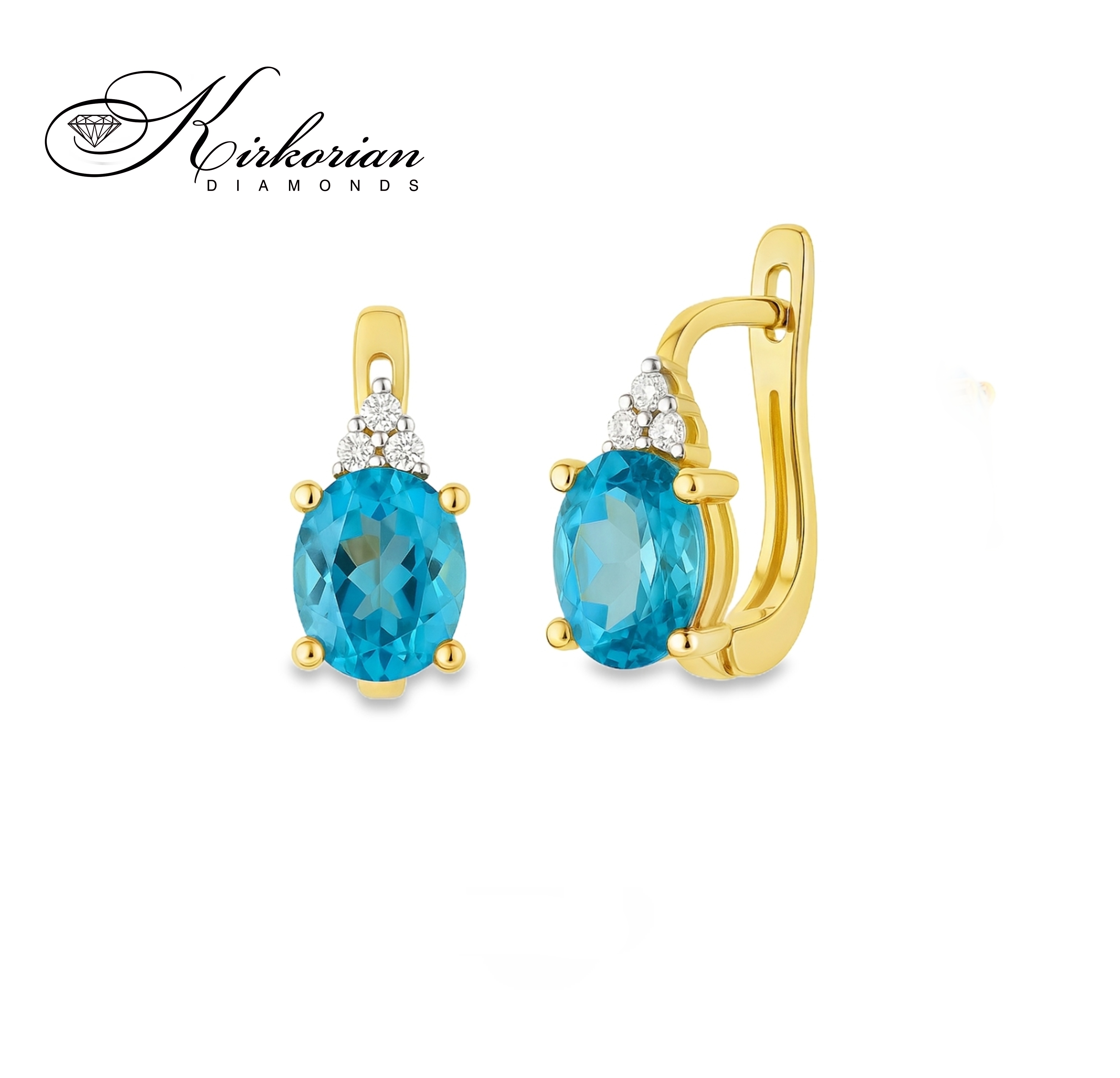 Обеци от жълто злато 14К с естествени швейцарски топази и диаманти – елегантен дизайн, перфектно съотношение цена-качество