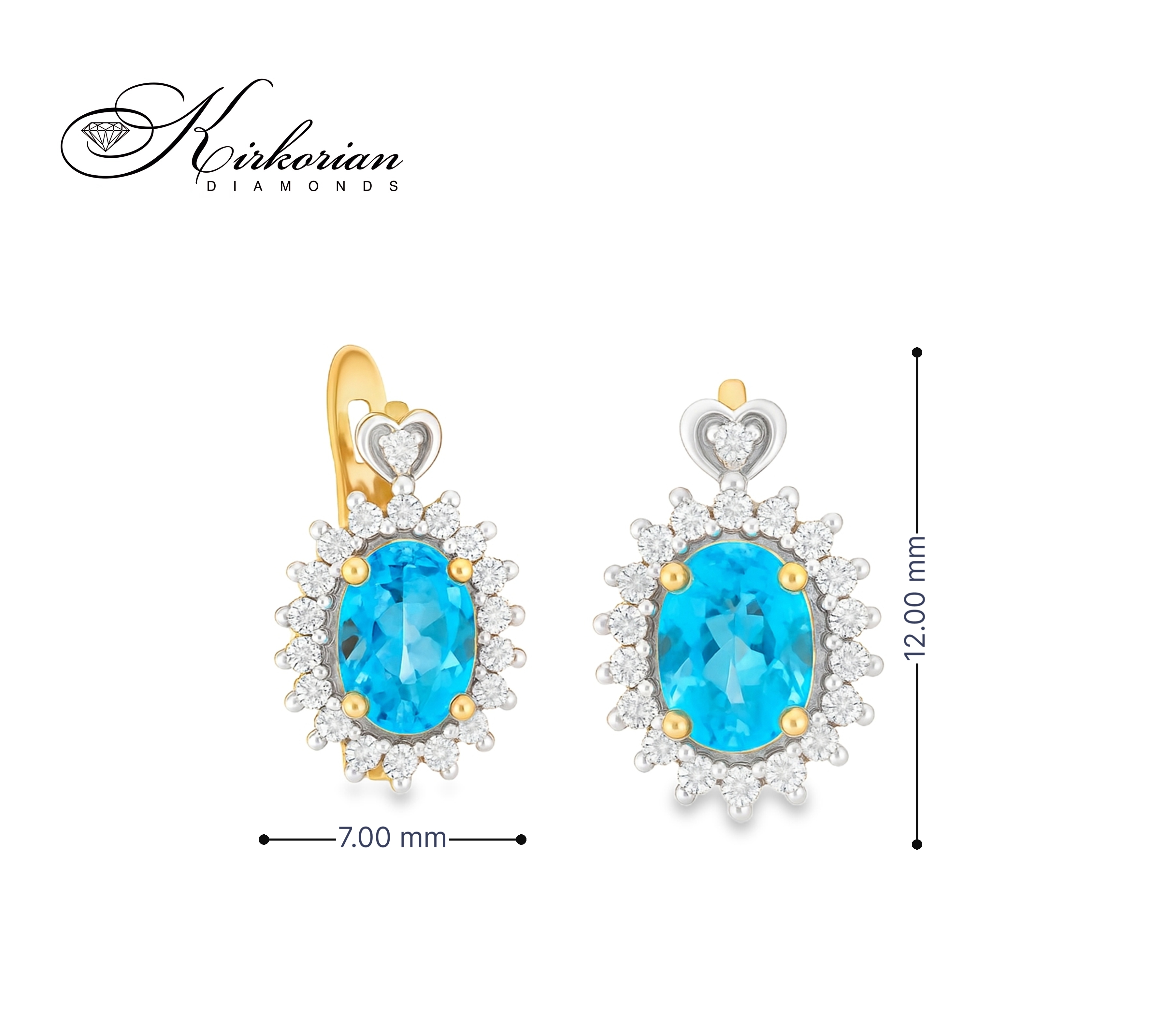 Луксозни обеци от жълто злато 14К с швейцарски топаз и диаманти – елегантен дизайн и перфектен блясък