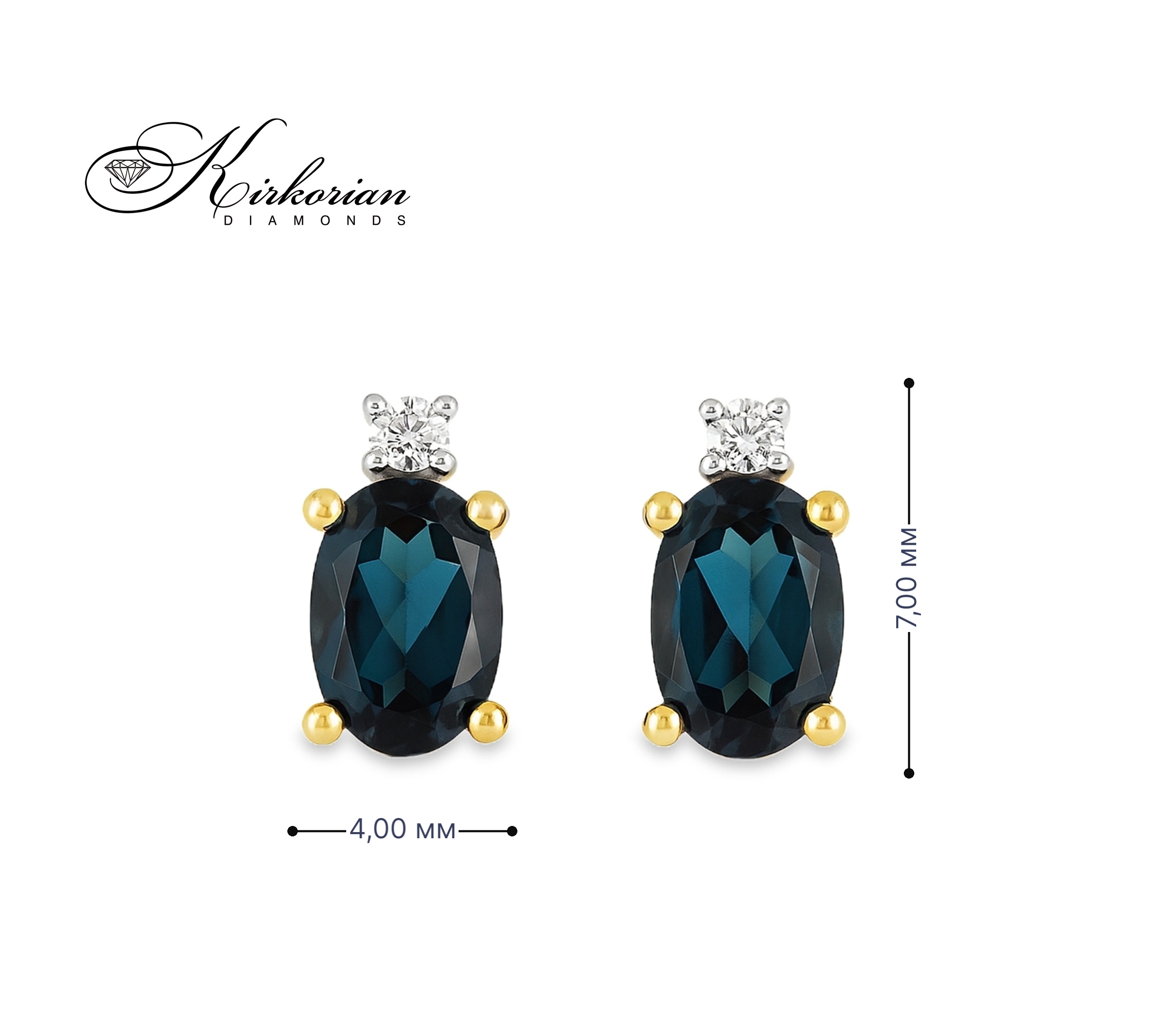 Обеци от жълто злато 14К с топаз Лондон Блу и диаманти – KTLB0001 | Луксозни бижута Kirkorian Diamonds