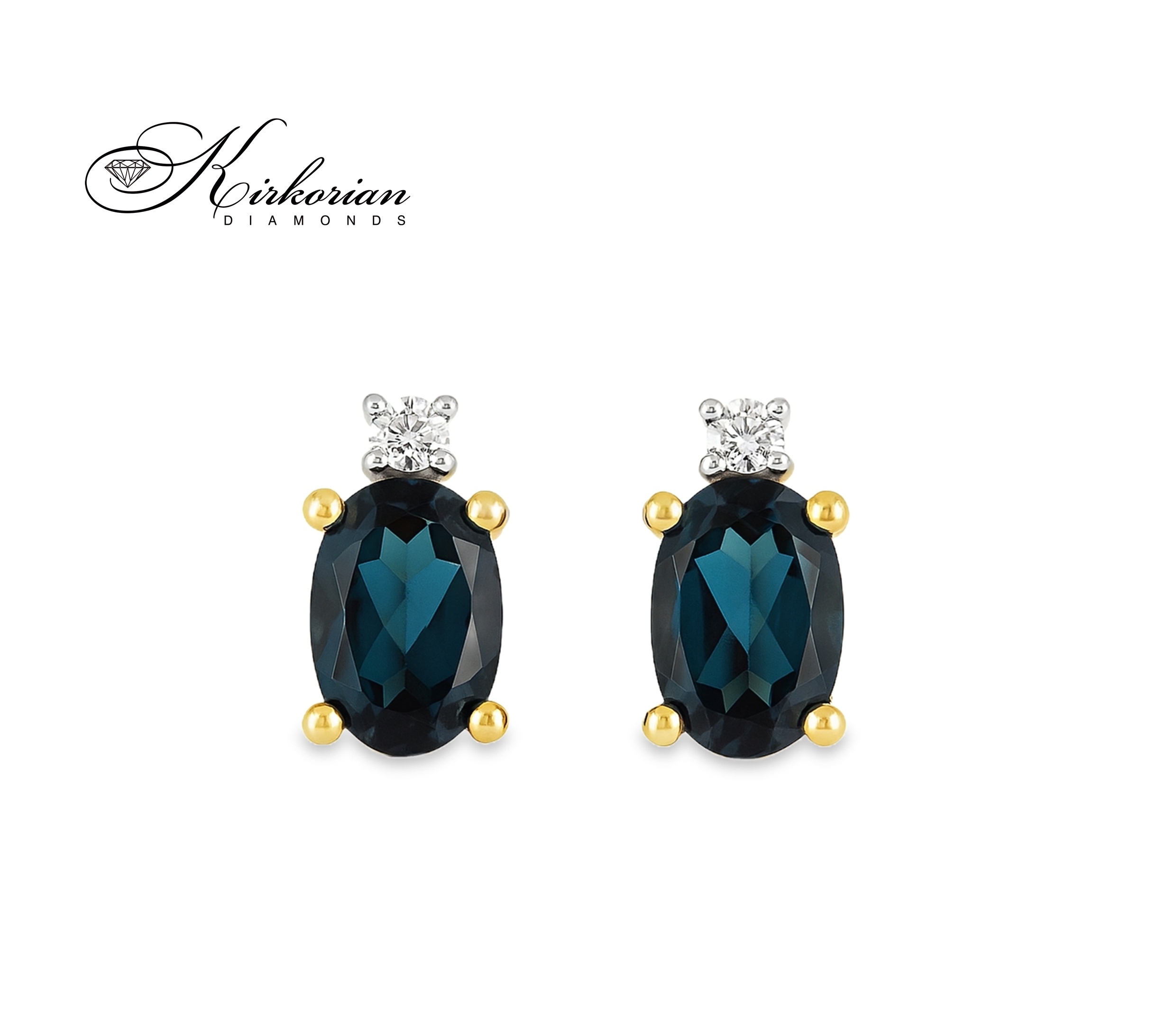 Обеци от жълто злато 14К с топаз Лондон Блу и диаманти – KTLB0001 | Луксозни бижута Kirkorian Diamonds