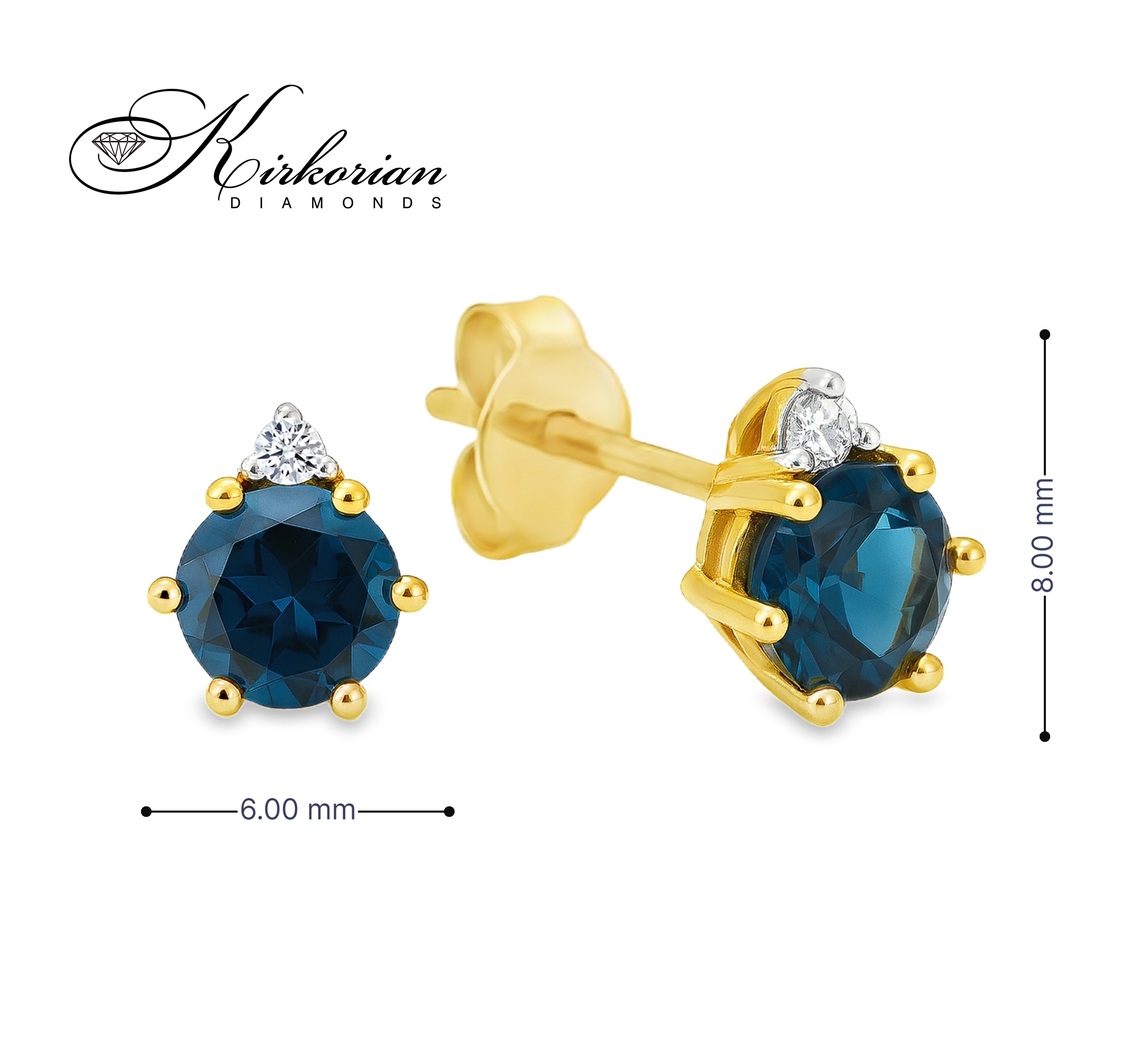 Обеци от жълто злато 14К с Лондон Блу топаз и диаманти | Луксозна изработка и изгодна цена
