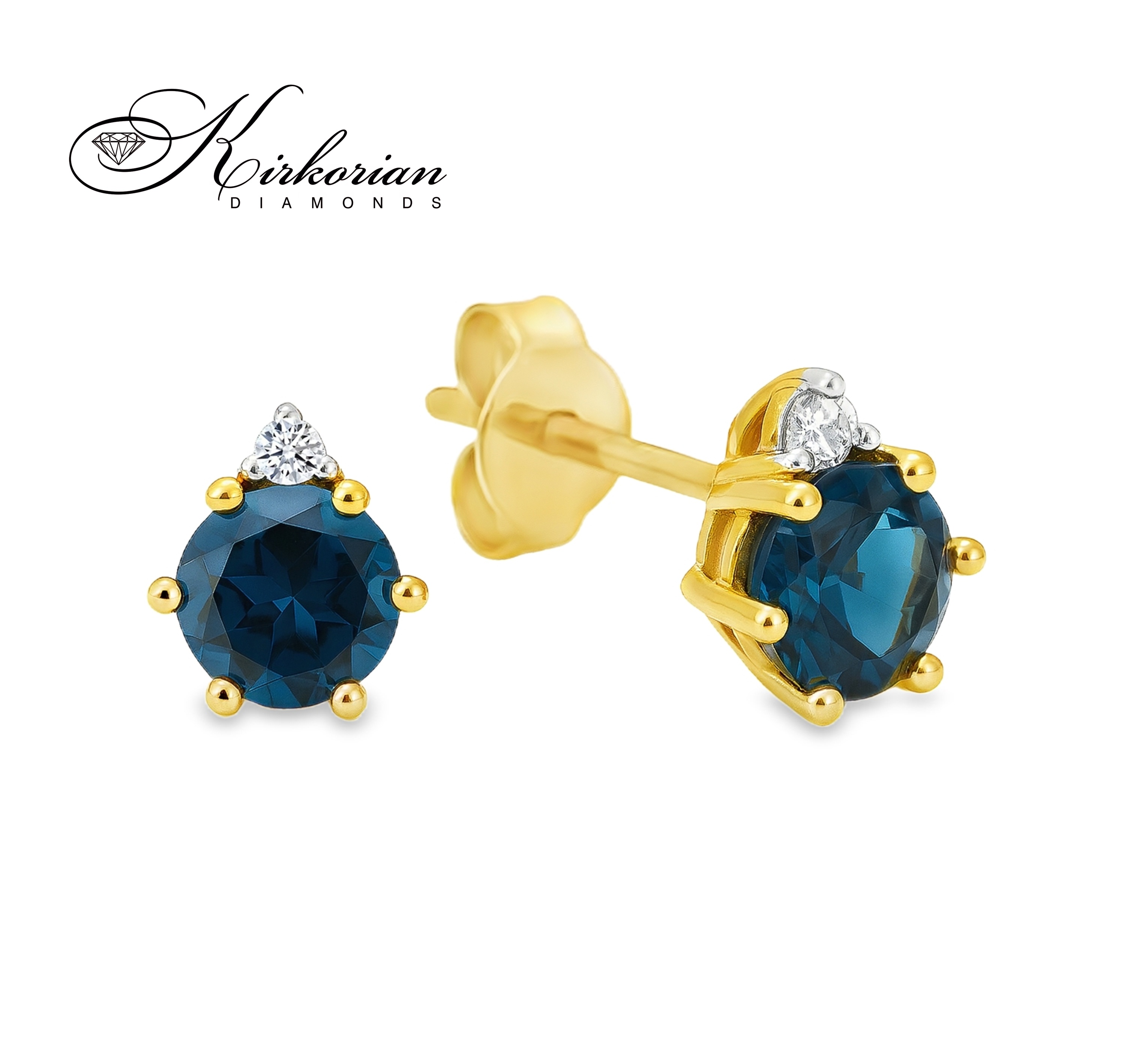 Обеци от жълто злато 14К с Лондон Блу топаз и диаманти | Луксозна изработка и изгодна цена