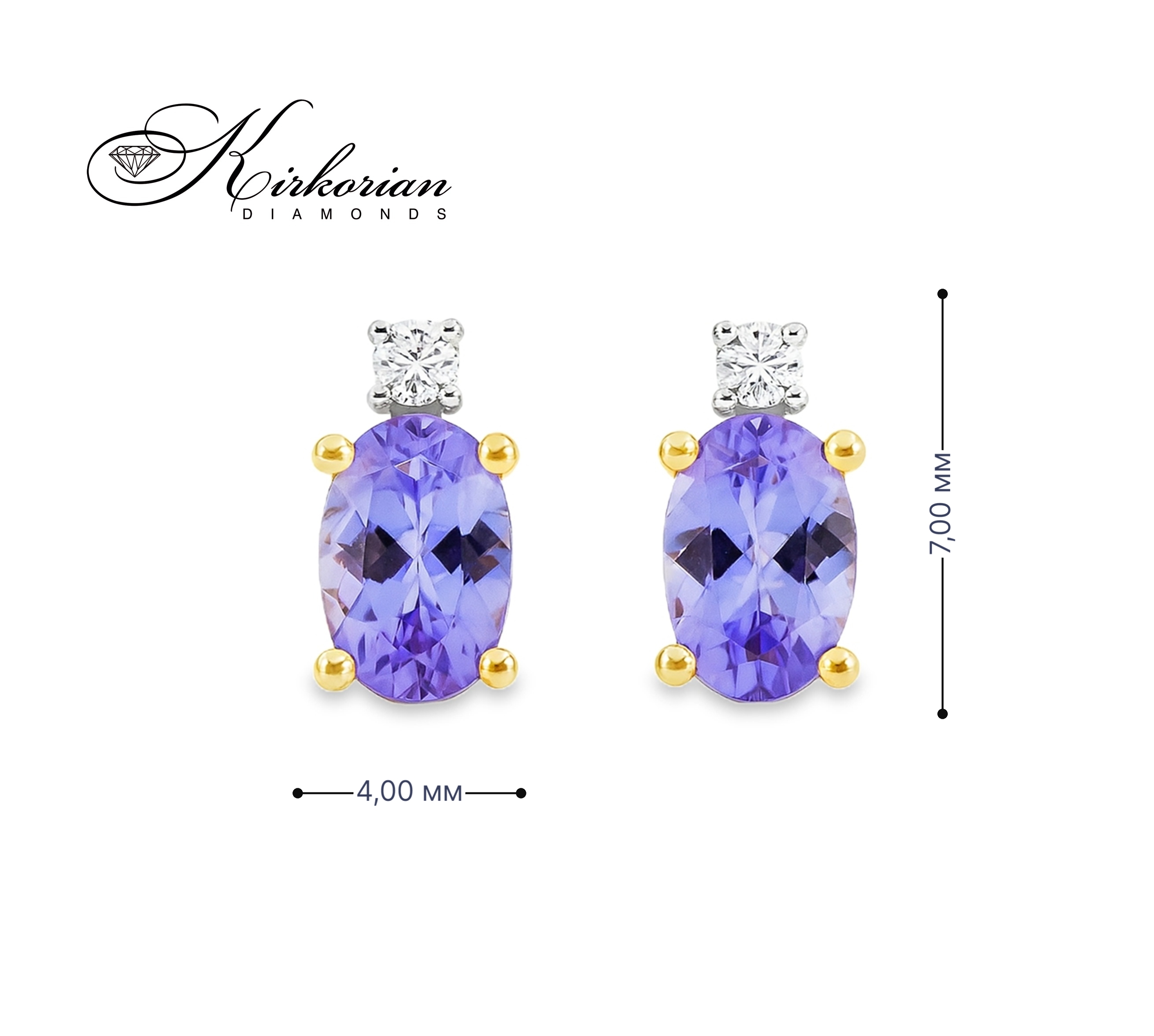 Обеци от жълто злато 14К с танзанит и диаманти 0.029 ct – елегантен дизайн и луксозна изработка Модел: KTZ0001