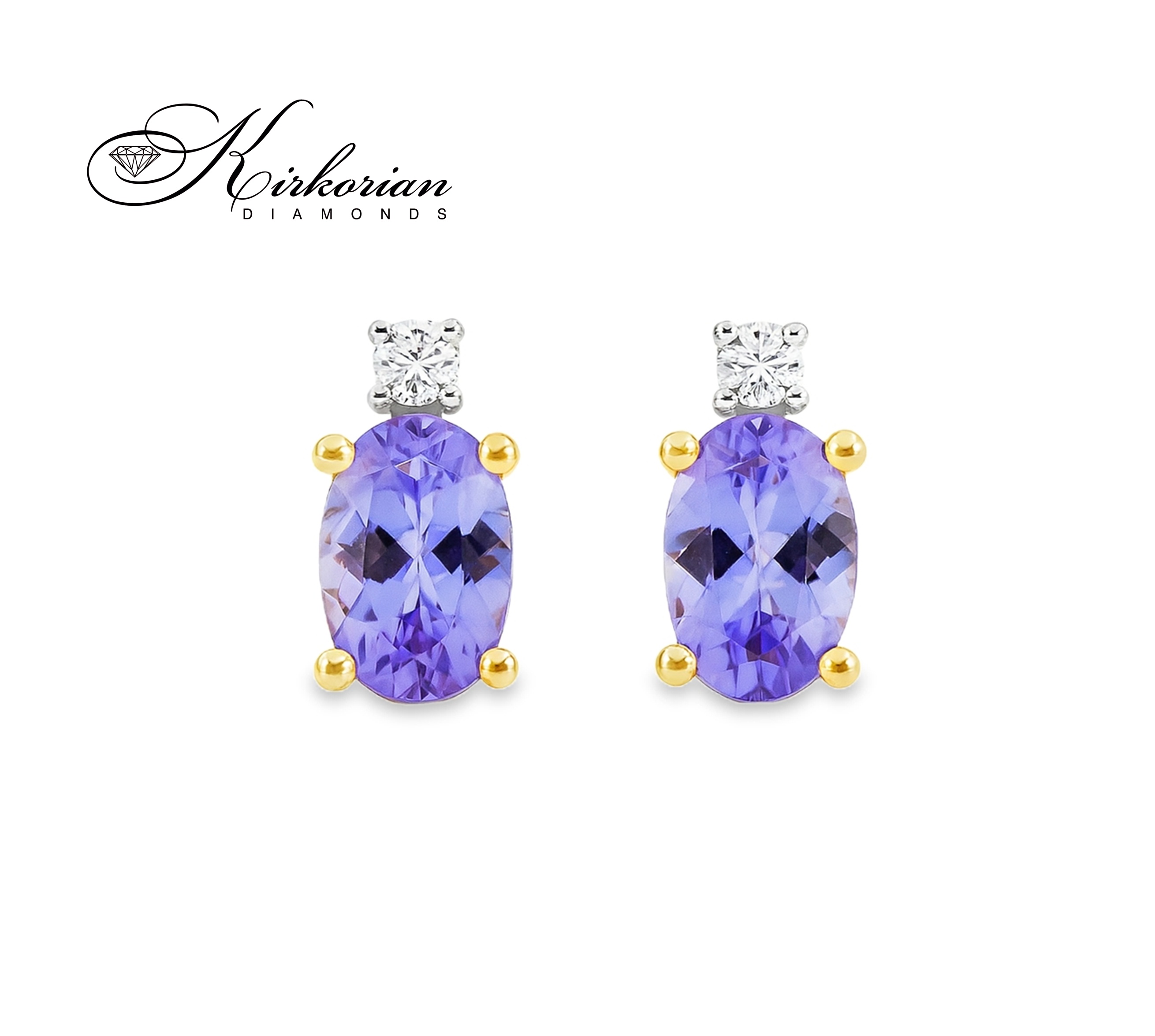 Обеци от жълто злато 14К с танзанит и диаманти 0.029 ct – елегантен дизайн и луксозна изработка Модел: KTZ0001