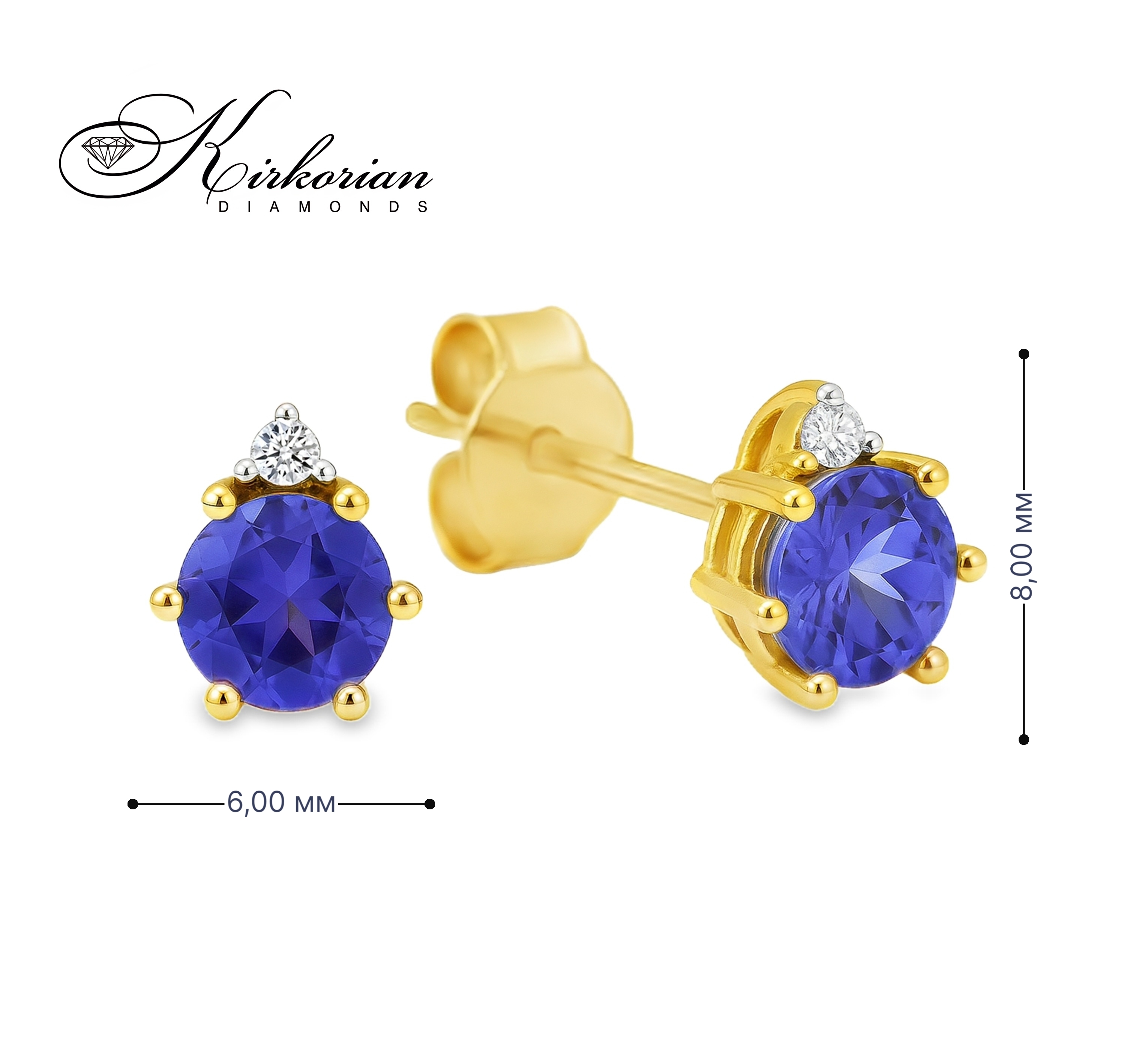 Обеци от жълто злато 14К с танзанити и диаманти – луксозен дизайн и изгодна цена