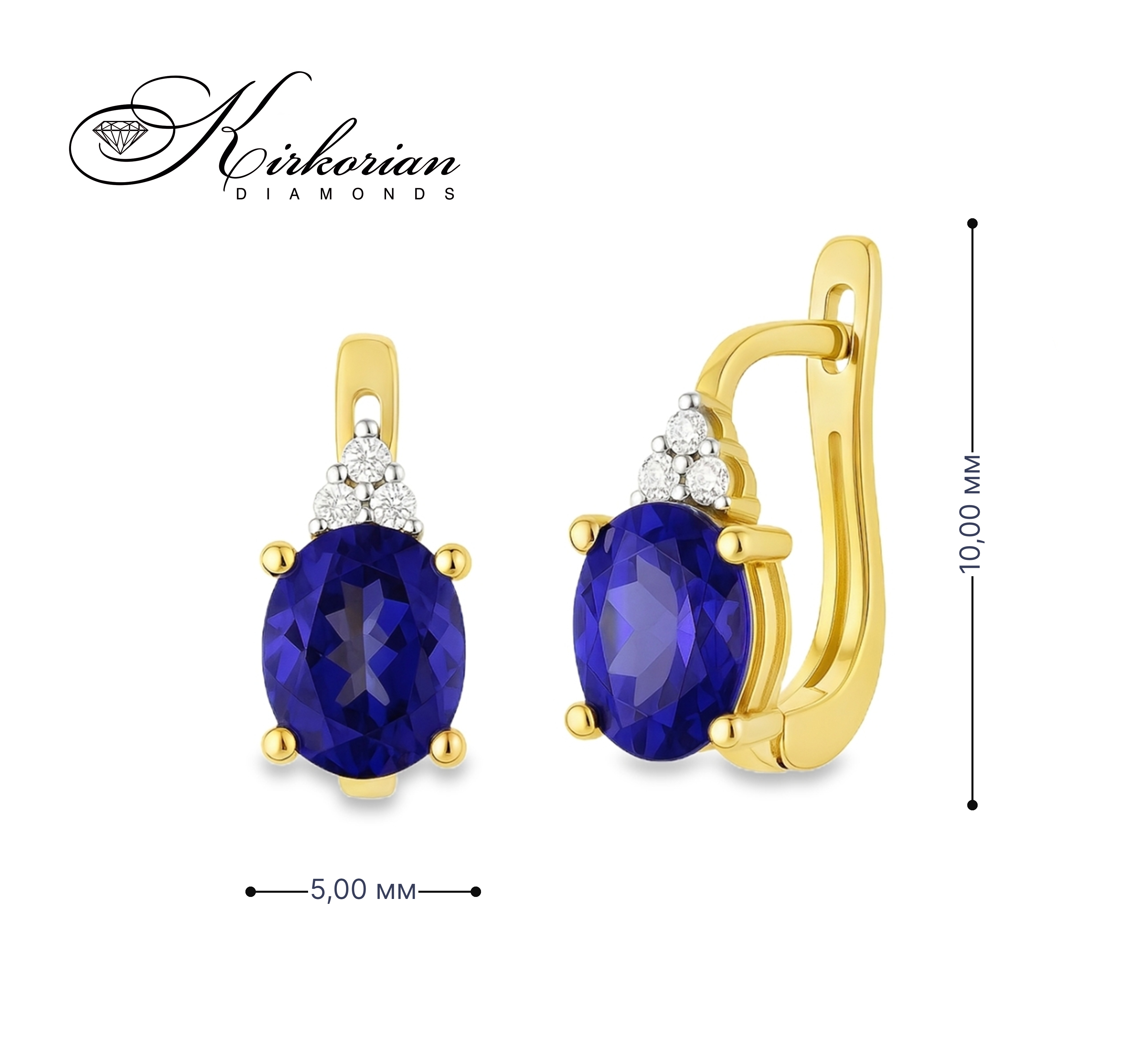 Обеци от жълто злато 14К с танзанит и диаманти 0.052 ct – елегантен дизайн, лукс на достъпна цена