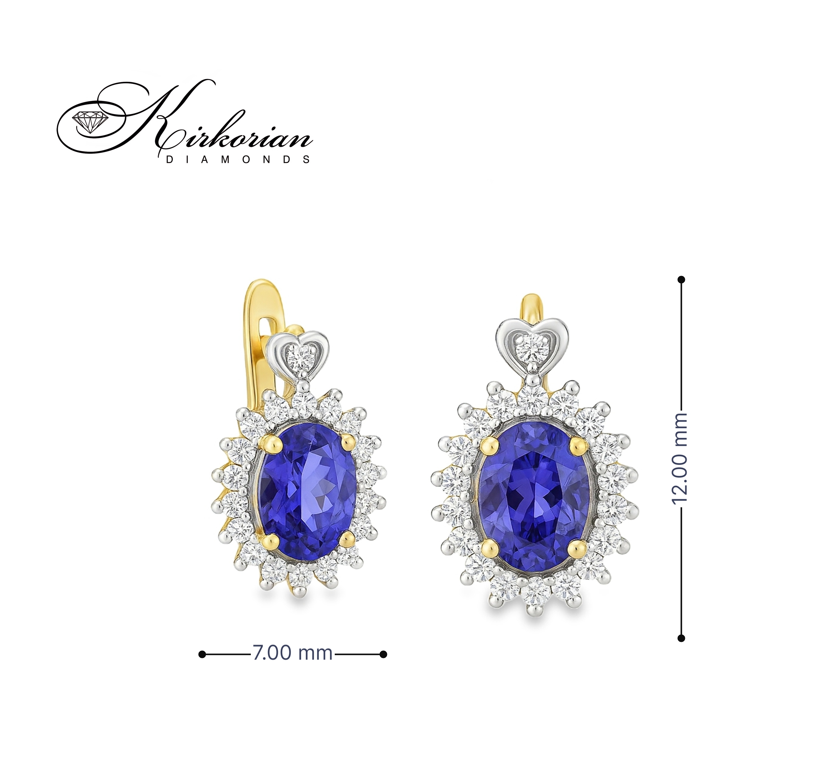 Луксозни обеци от жълто злато 14К с танзанити и диаманти – елегантен дизайн и топ качество | Kirkorian Diamonds